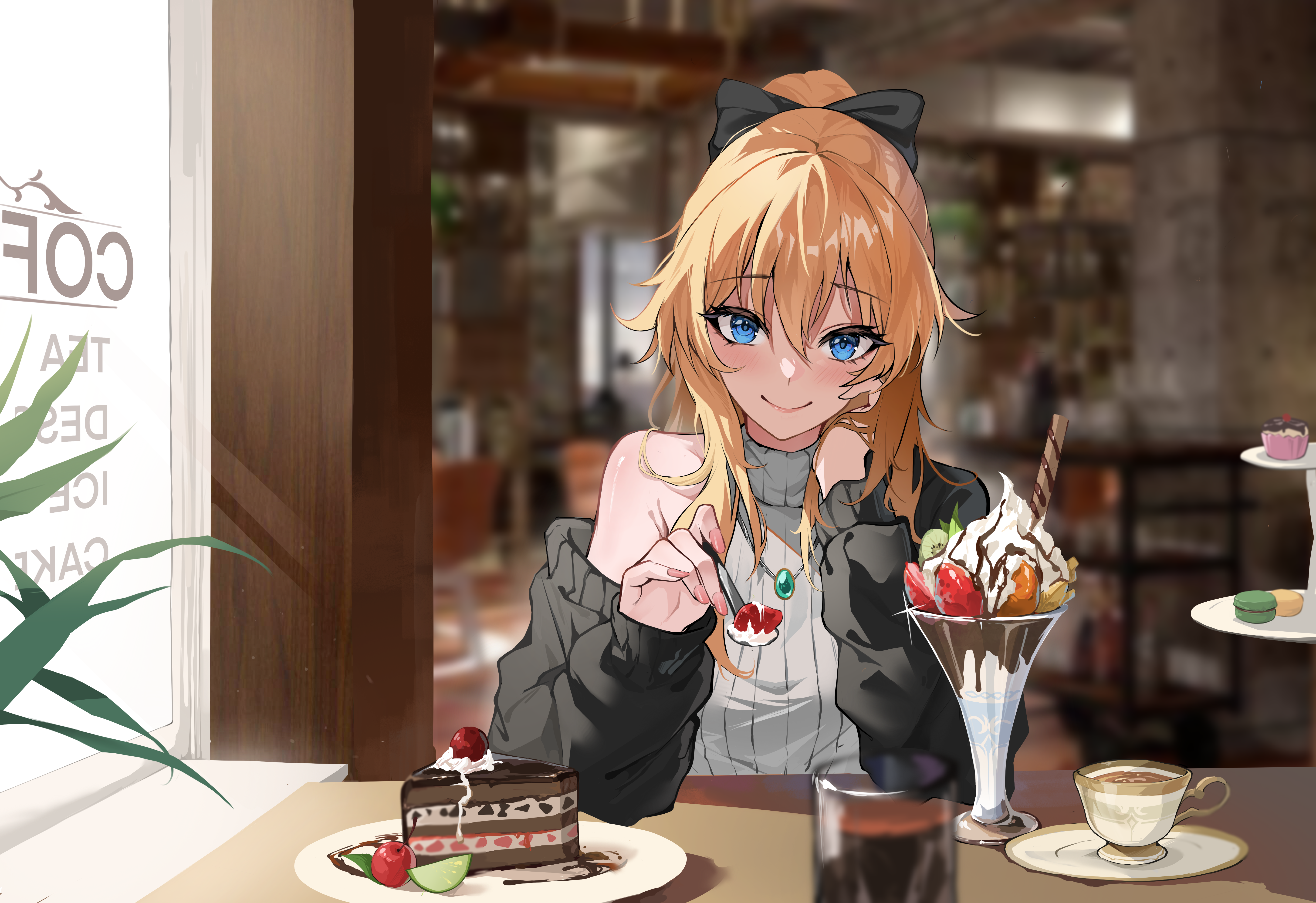 Jean from Genshin Impact eating cake HD Wallpaper