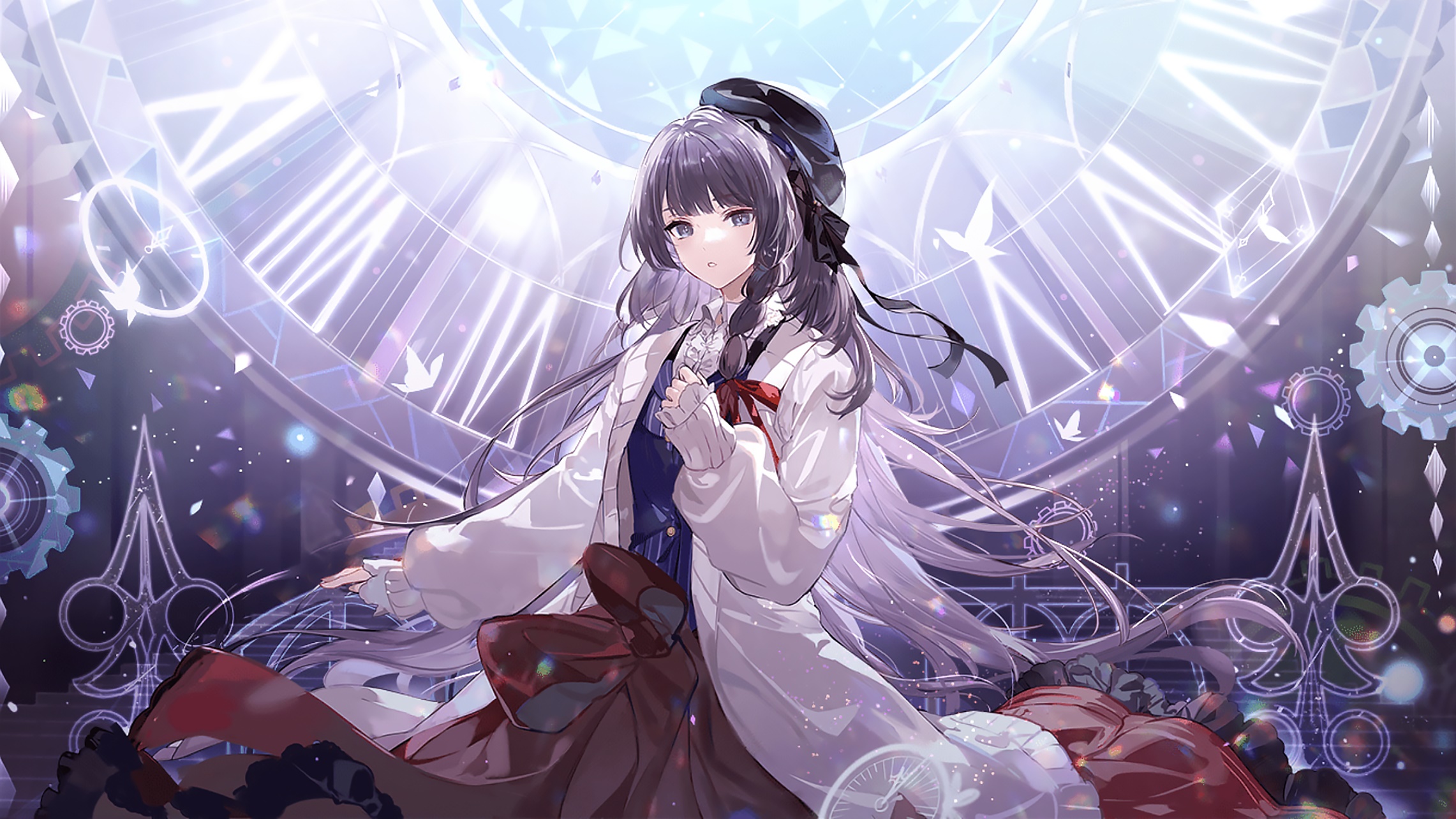 Girl in White Coat with Clock Background HD Wallpaper