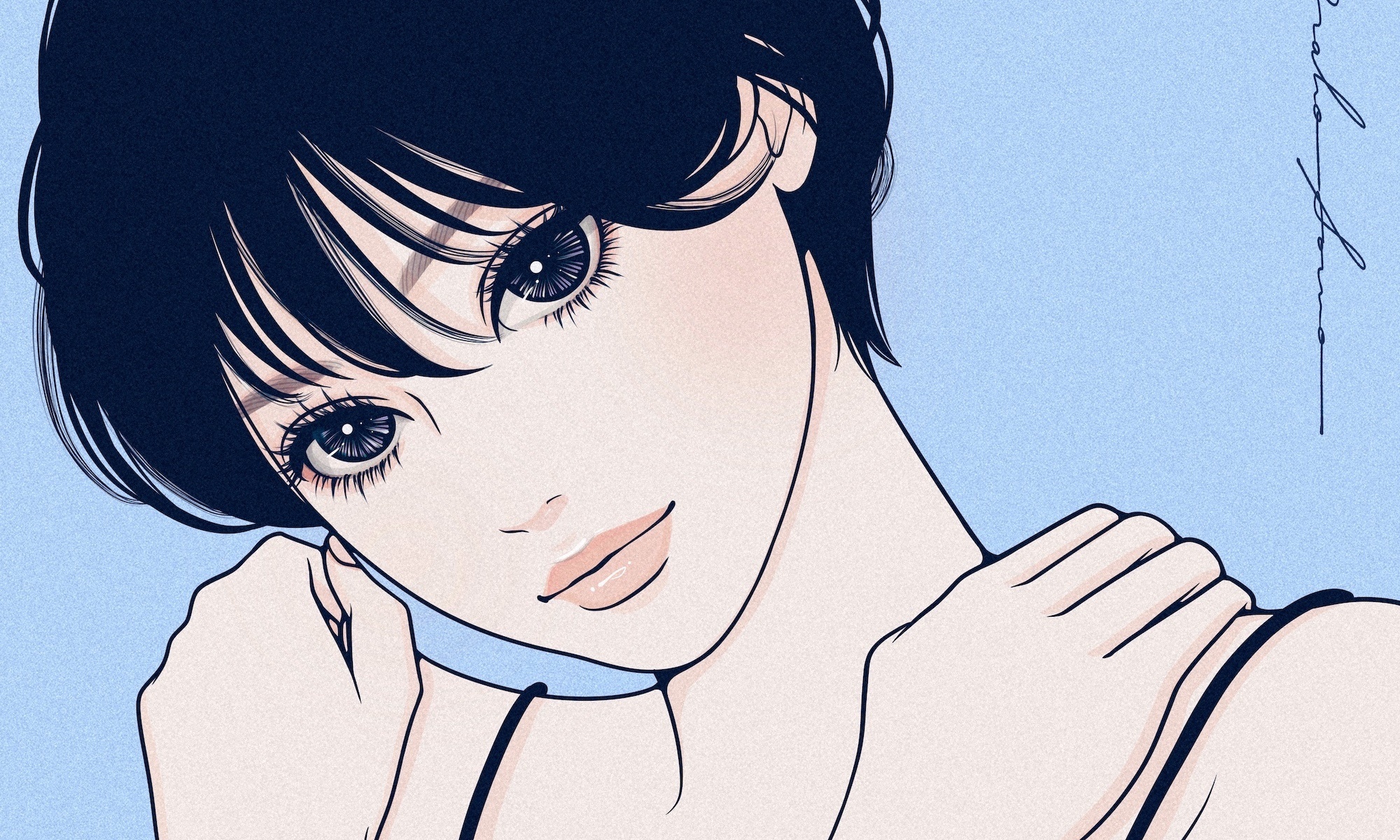 Girl with short black hair and large eyes HD Wallpaper