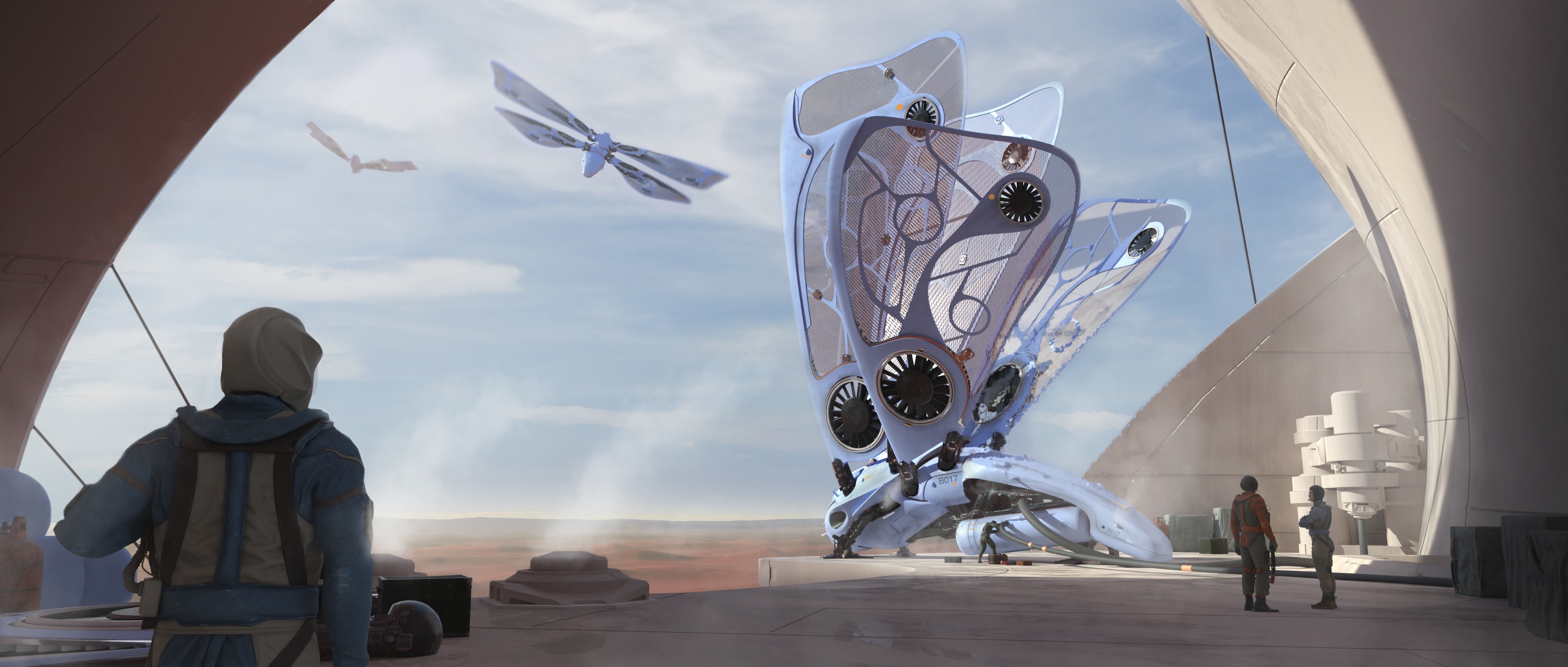 Futuristic sci-fi vehicle and aircraft HD Wallpaper