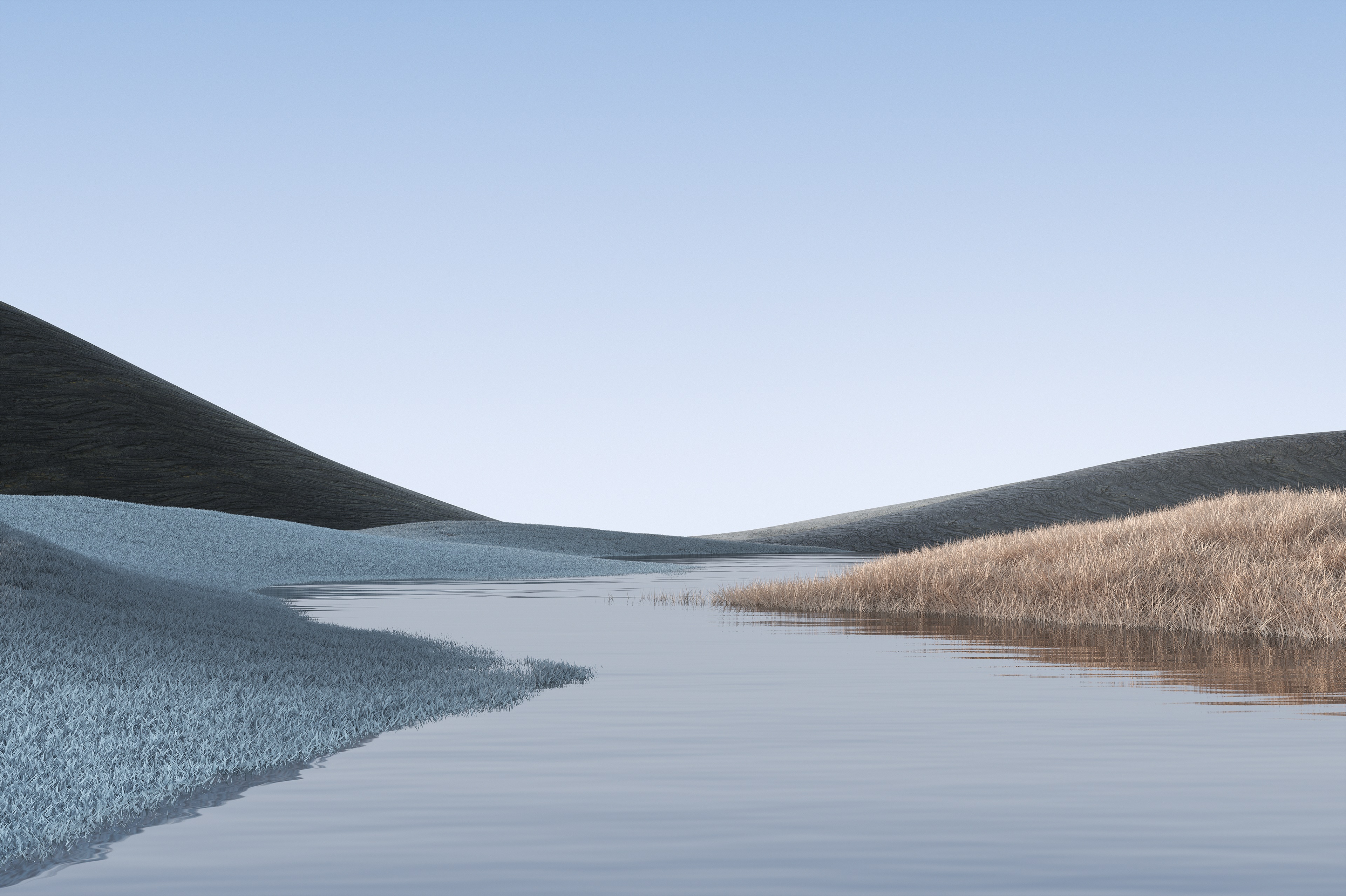 River and hills landscape 4K HD Wallpaper