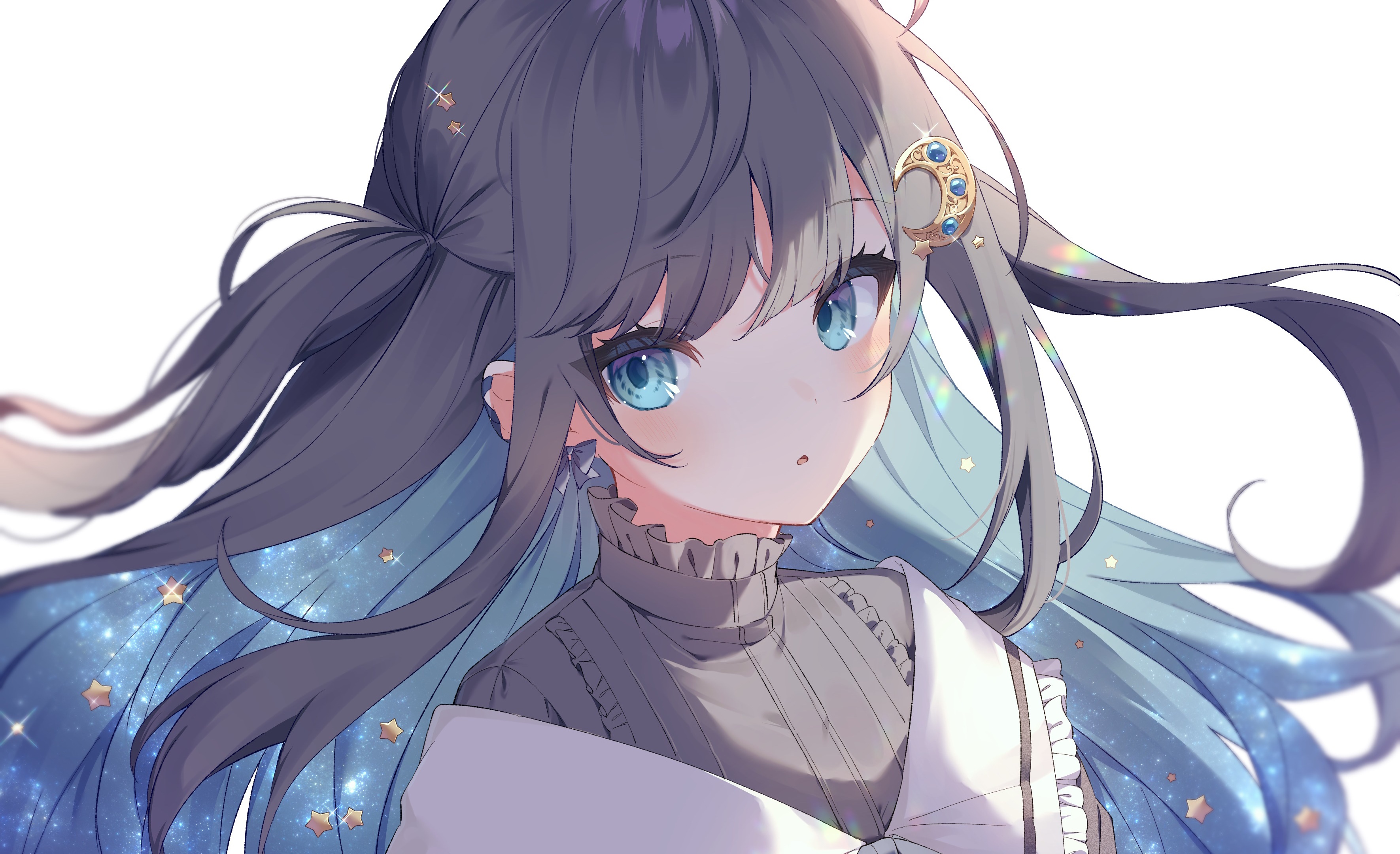 Anime girl with blue eyes and starry hair HD Wallpaper