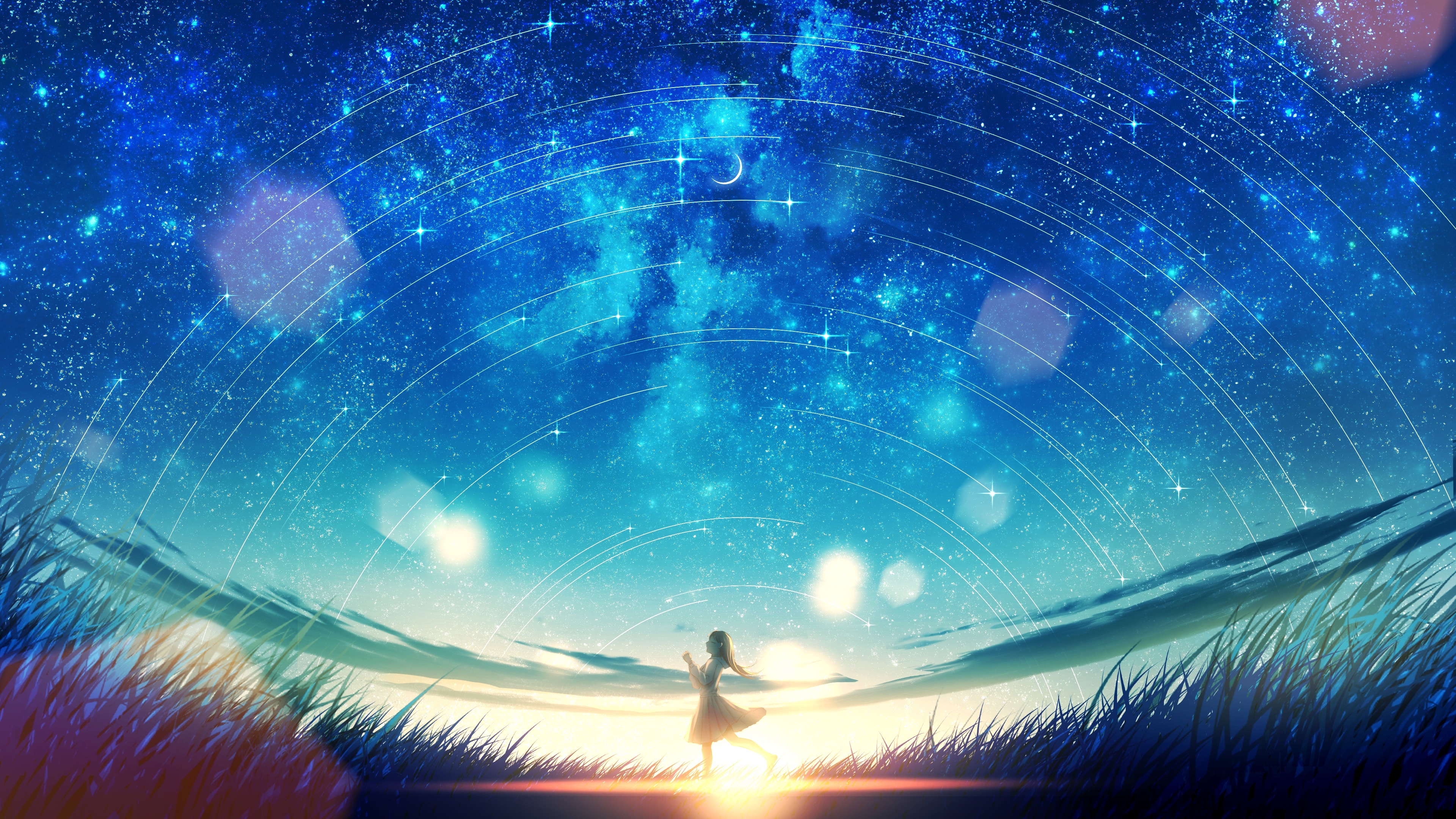 Girl dancing under a starry sky HD Wallpaper