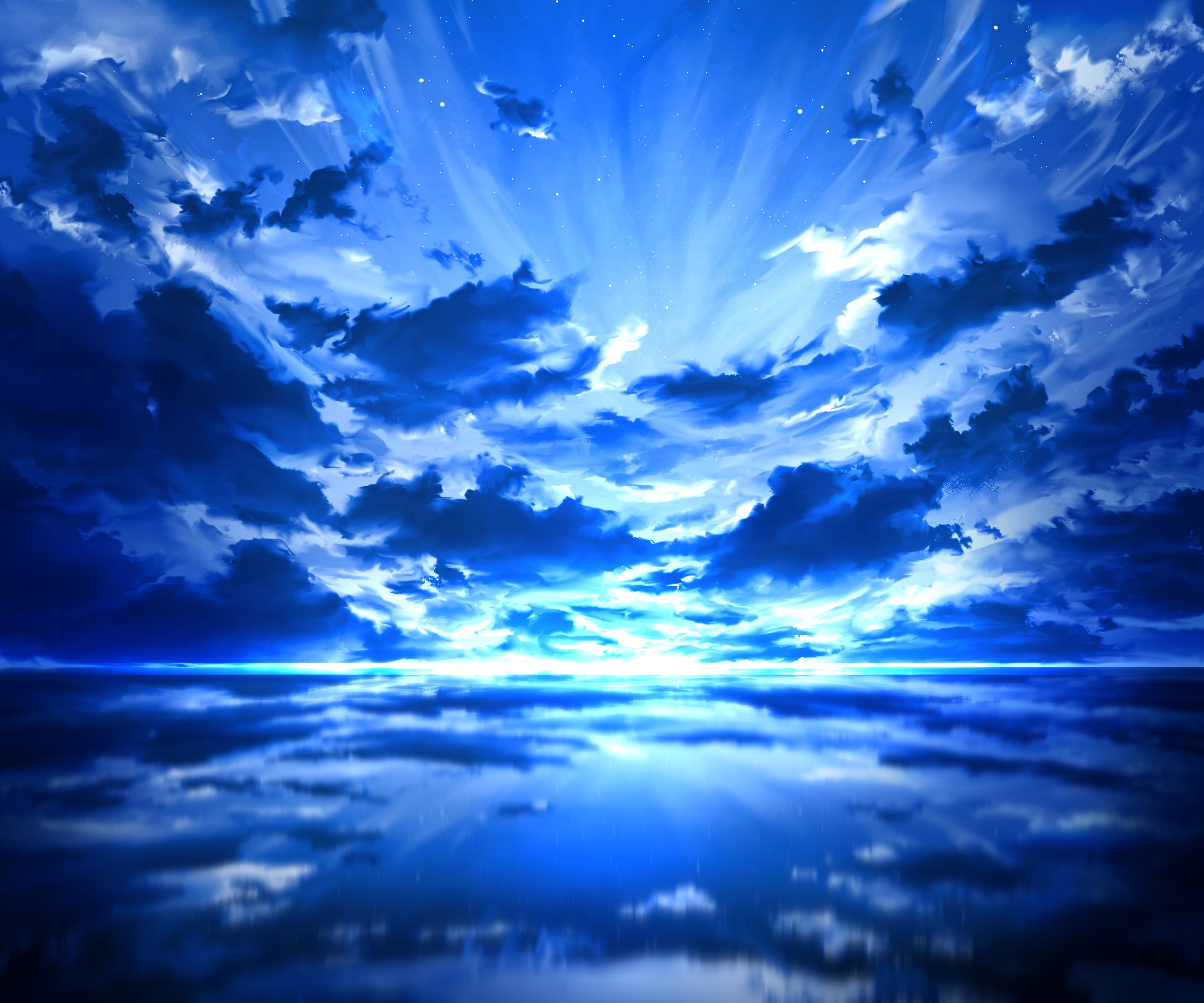 Blue sky with clouds reflected in water HD Wallpaper