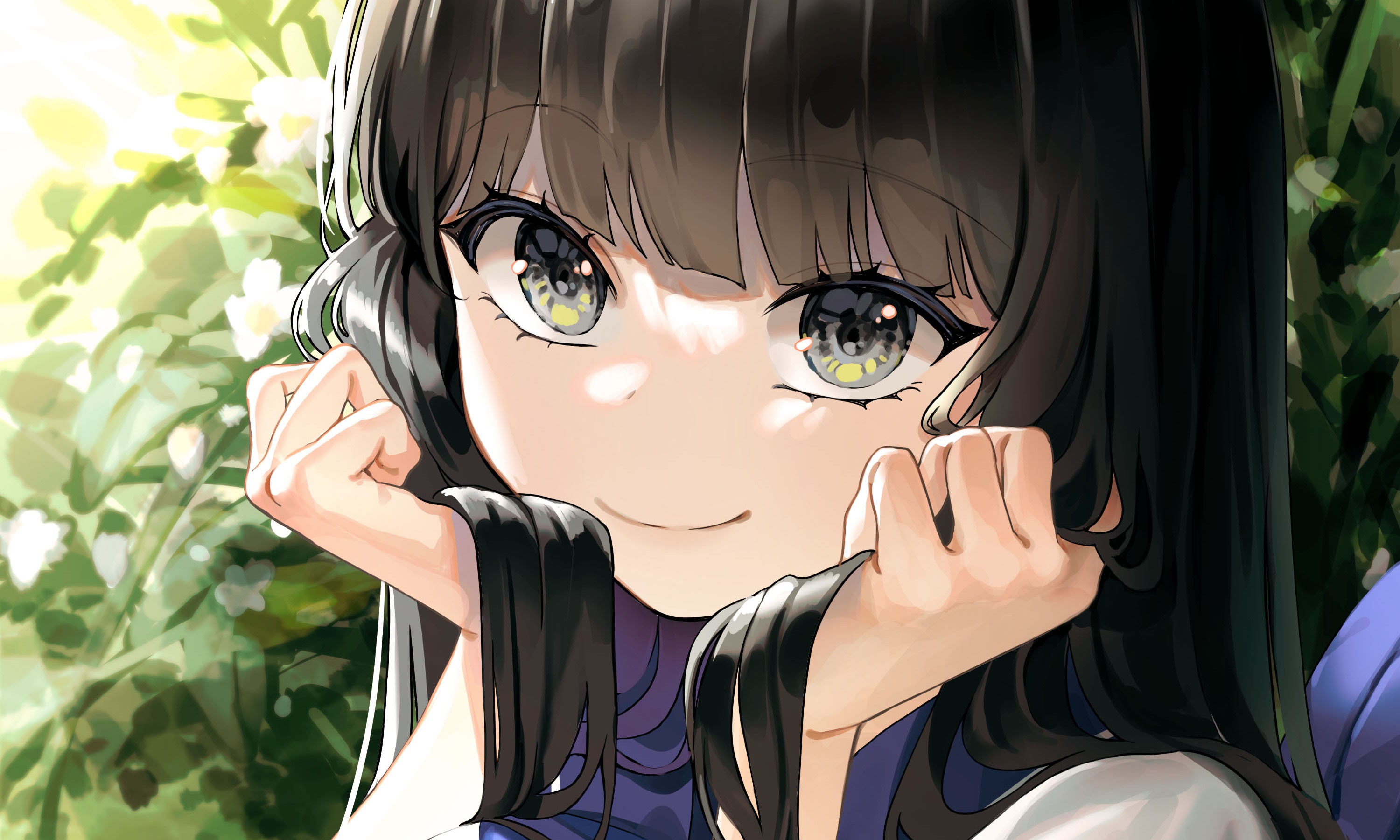 Girl with dark hair and green eyes HD Wallpaper