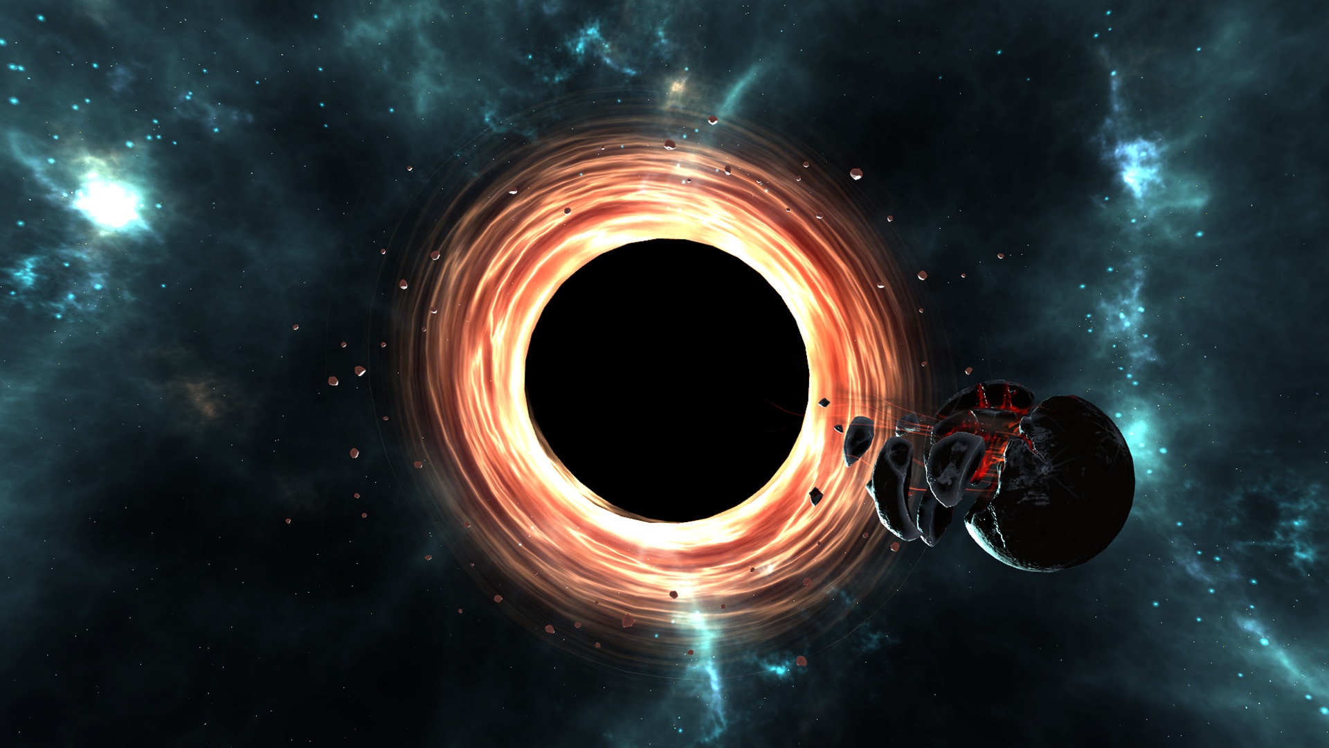 Black hole with accretion disk and debris HD Wallpaper