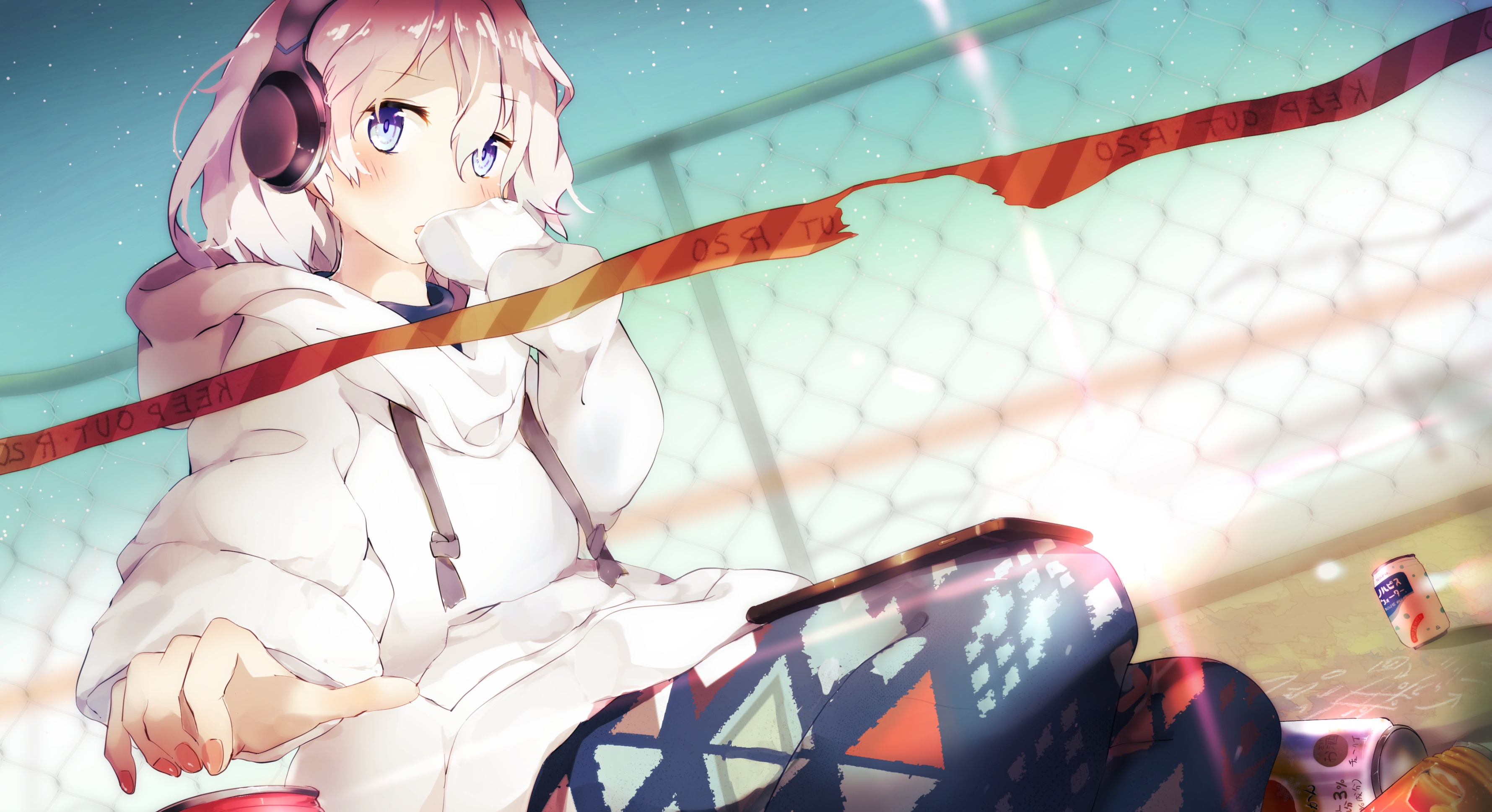 Girl with headphones and cans HD Wallpaper