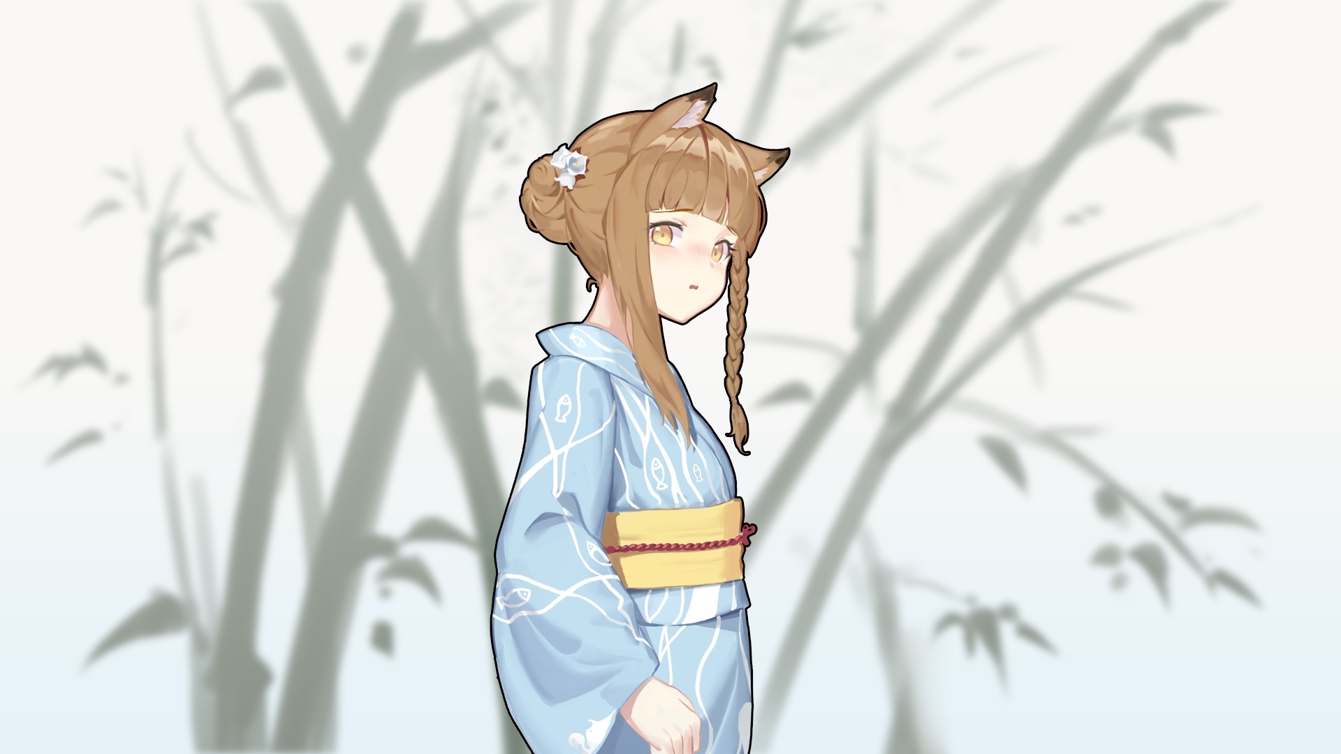 Anime girl in kimono with cat ears HD Wallpaper