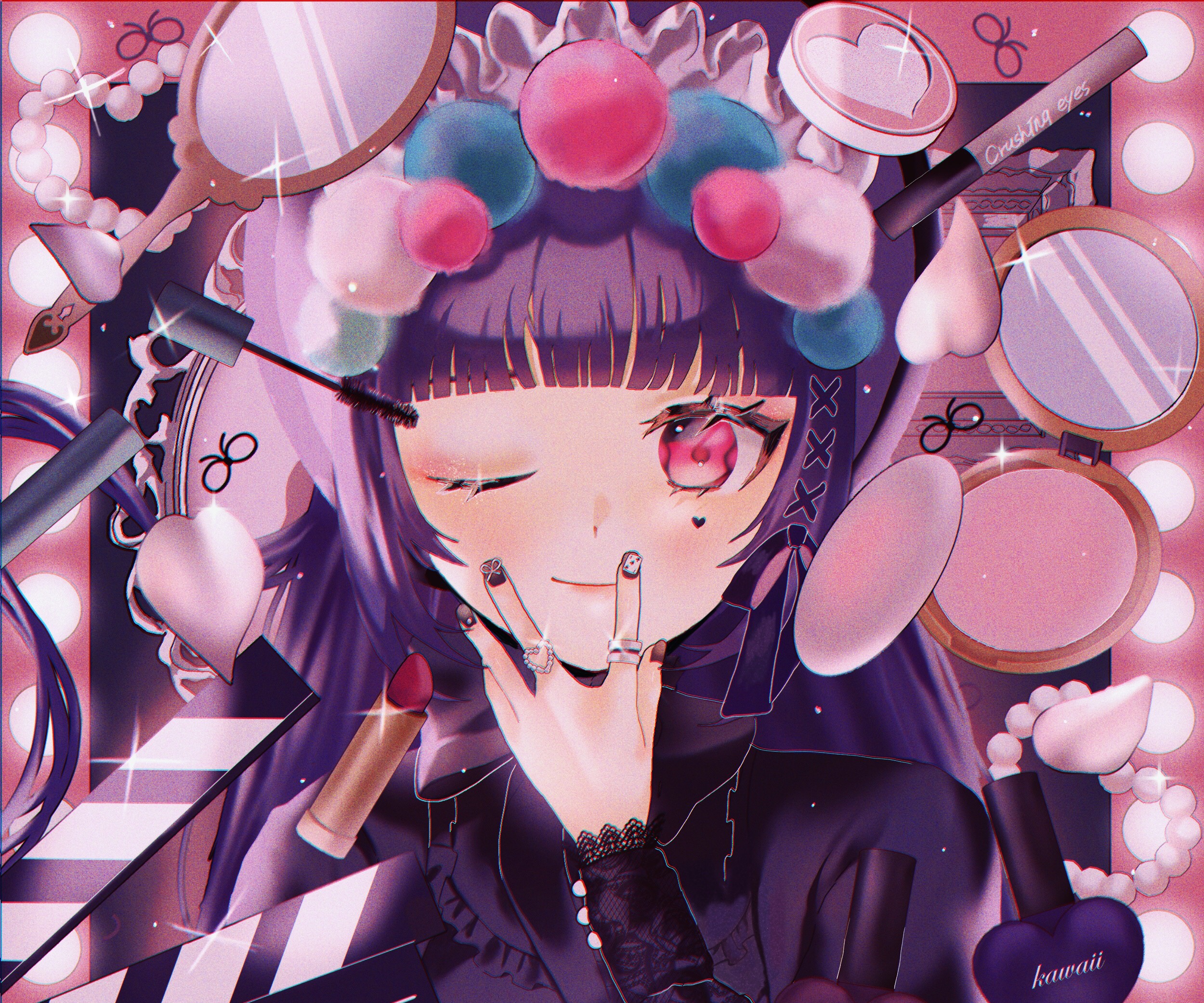 Anime girl with makeup and accessories HD Wallpaper