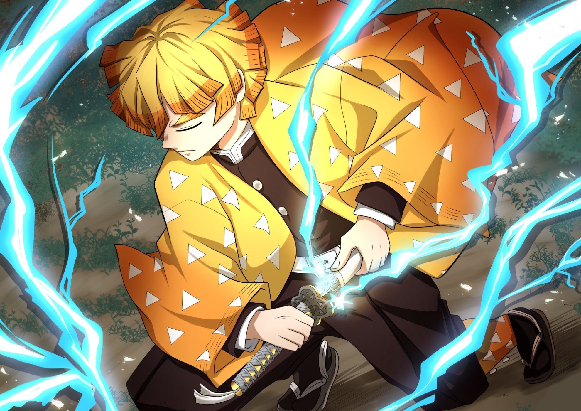 Zenitsu Agatsuma from Demon Slayer: Kimetsu No Yaiba HD Wallpaper
