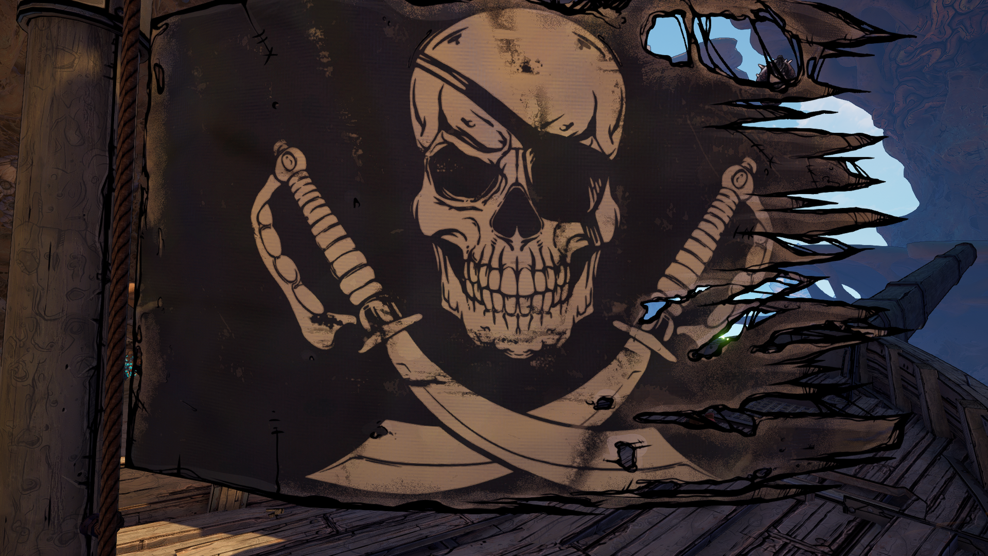 Pirate flag with skull and swords from Tiny Tina's Wonderlands HD Wallpaper