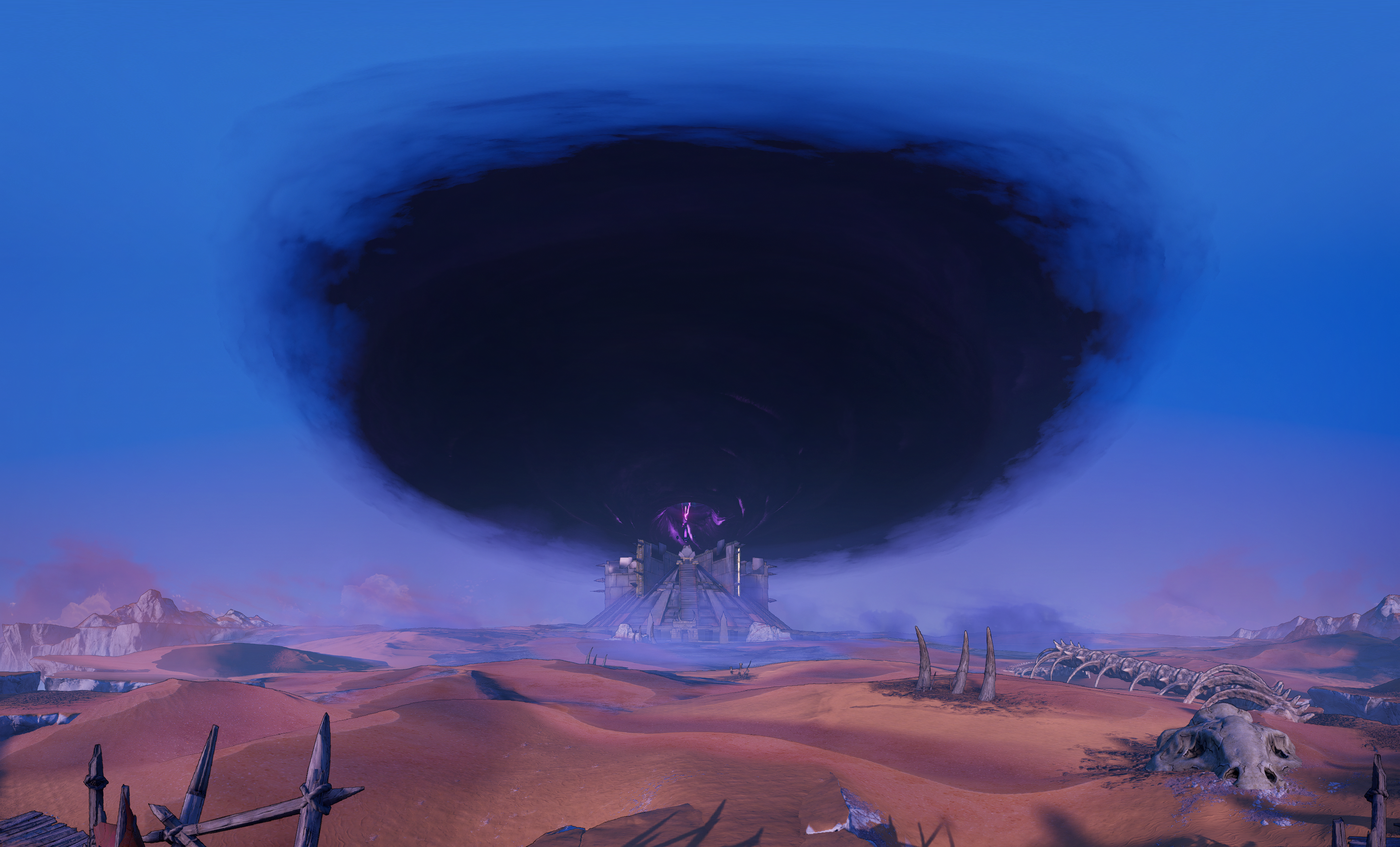 Tiny Tina's Wonderlands desert landscape with dark vortex HD Wallpaper
