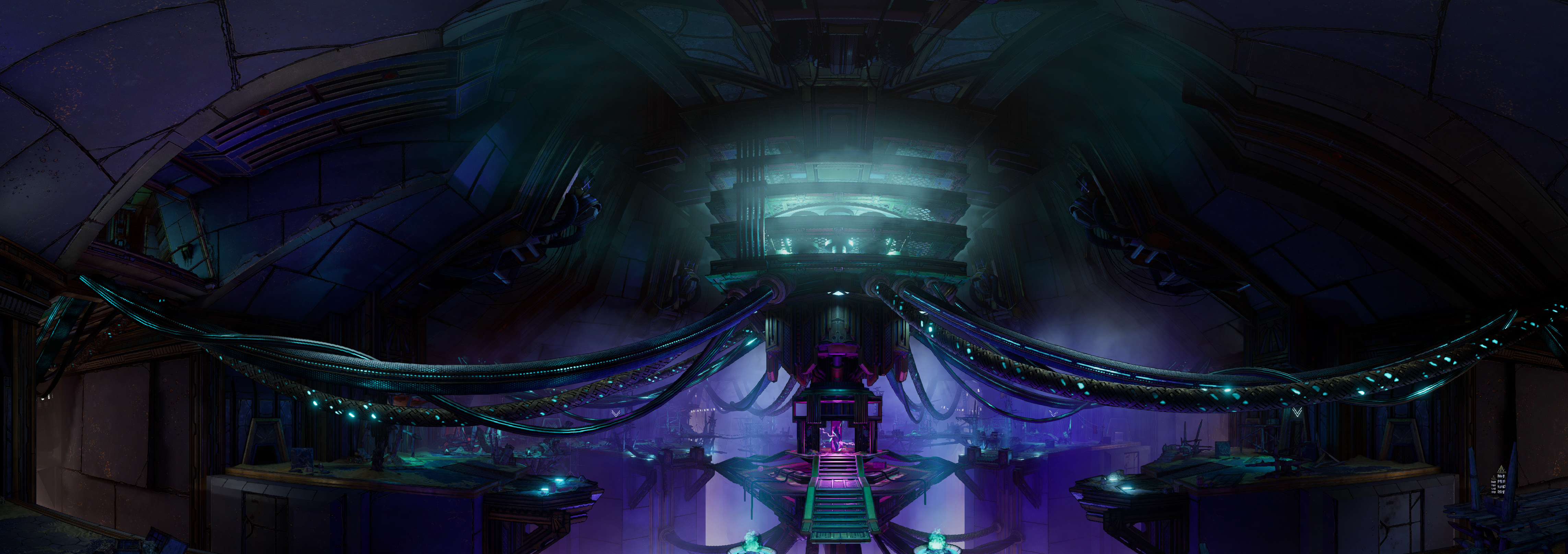 Interior of a futuristic industrial facility in Tiny Tina's Wonderlands HD Wallpaper
