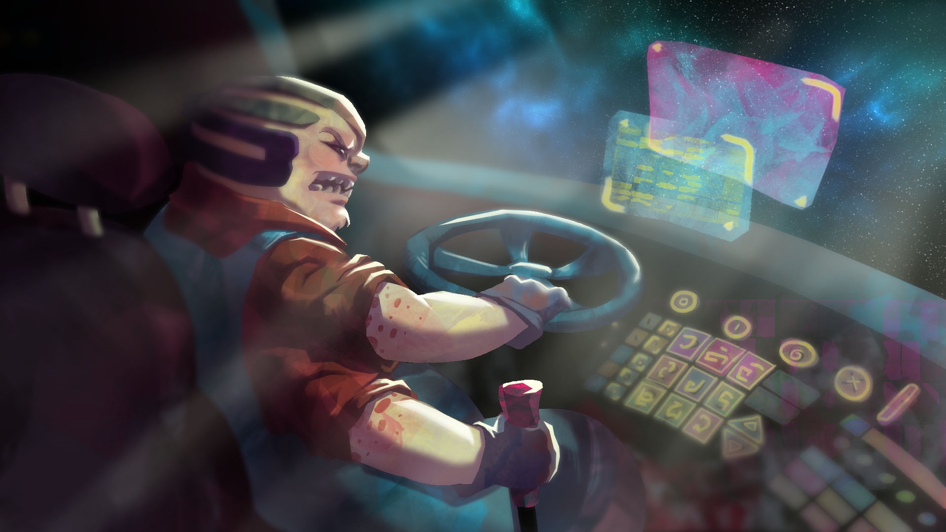 Alien pilot in a spaceship cockpit HD Wallpaper