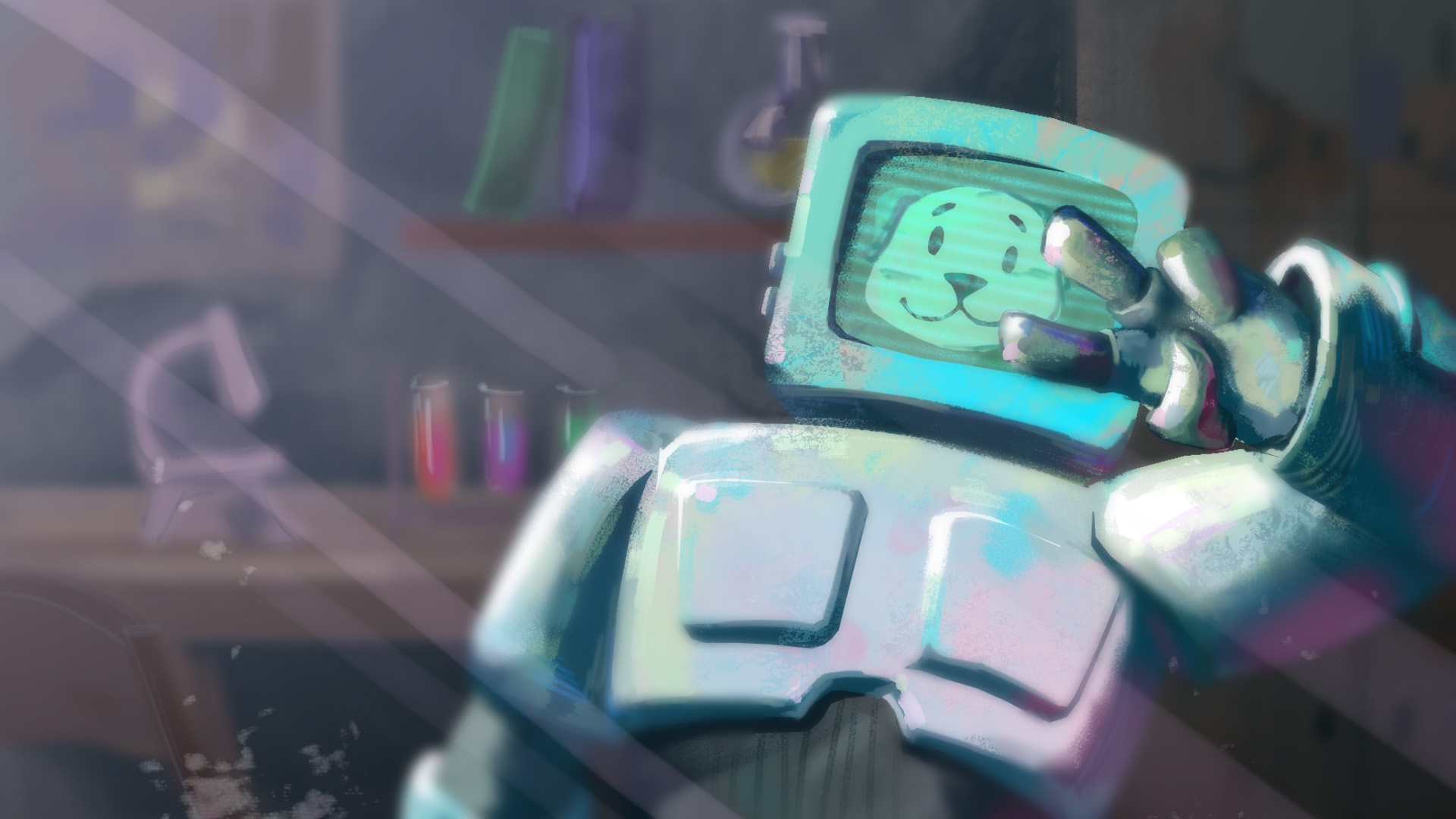 Robot with a dog face on screen HD Wallpaper