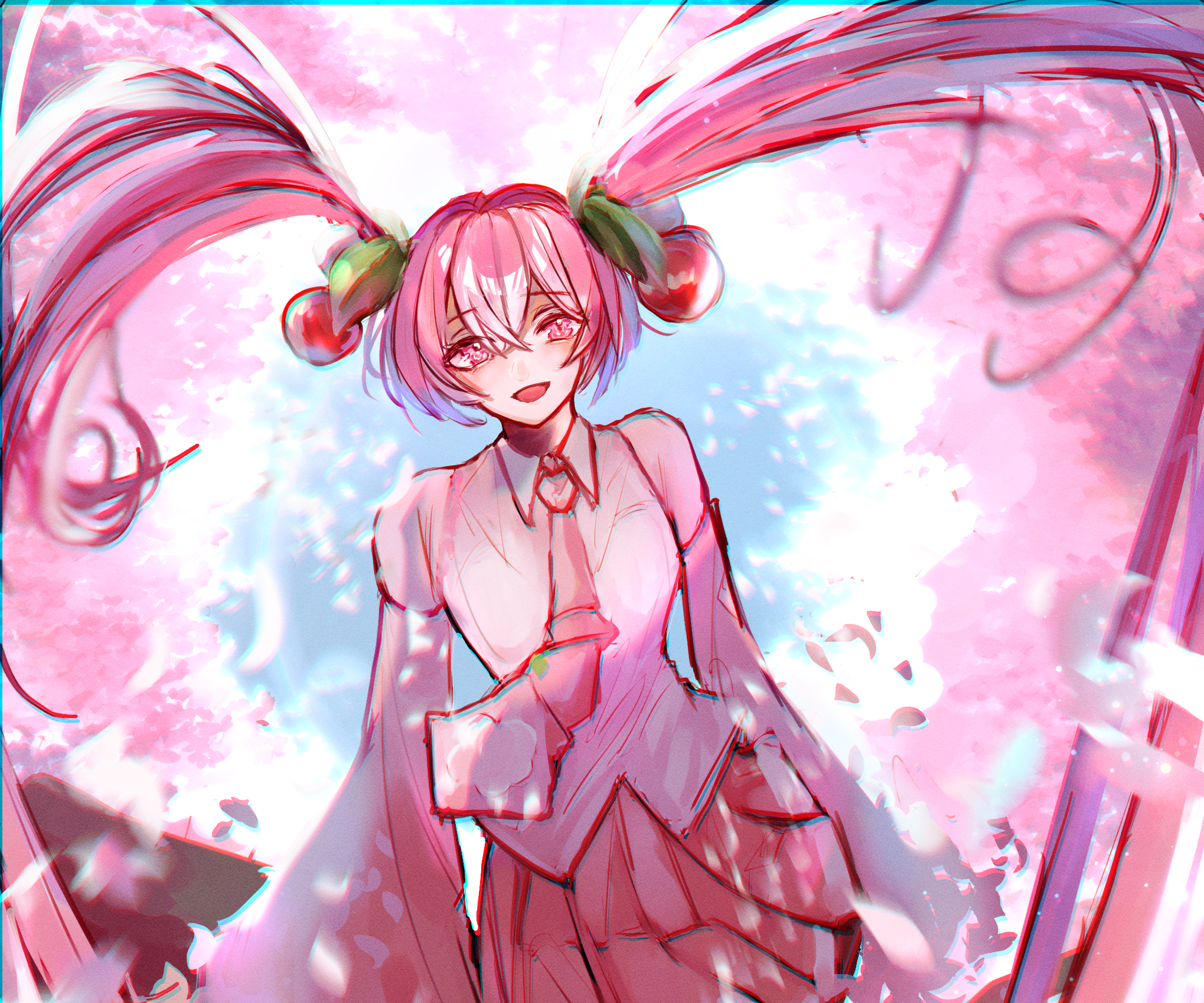 Hatsune Miku with cherry twin tails HD Wallpaper