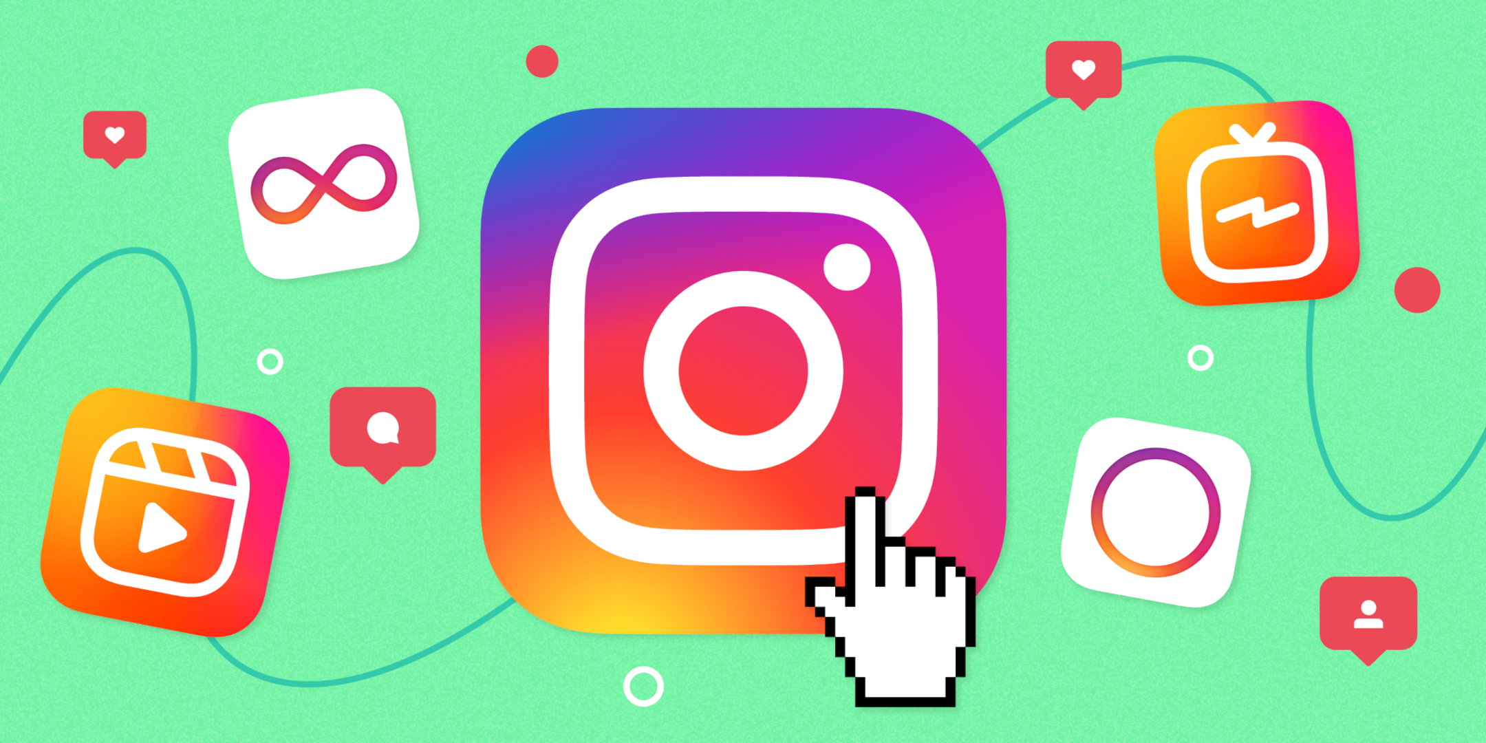 Instagram logos and icons with cursor HD Wallpaper
