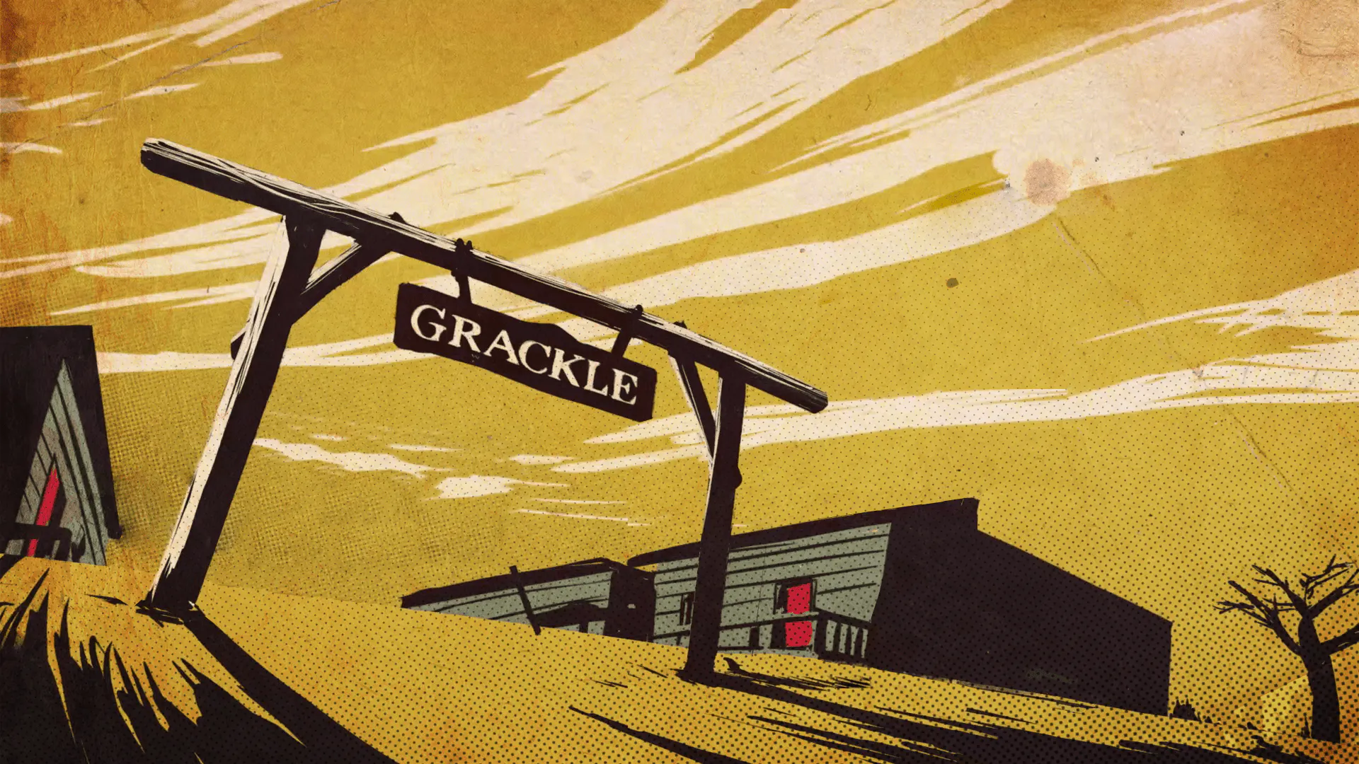 Grackle sign in a Weird West town HD Wallpaper