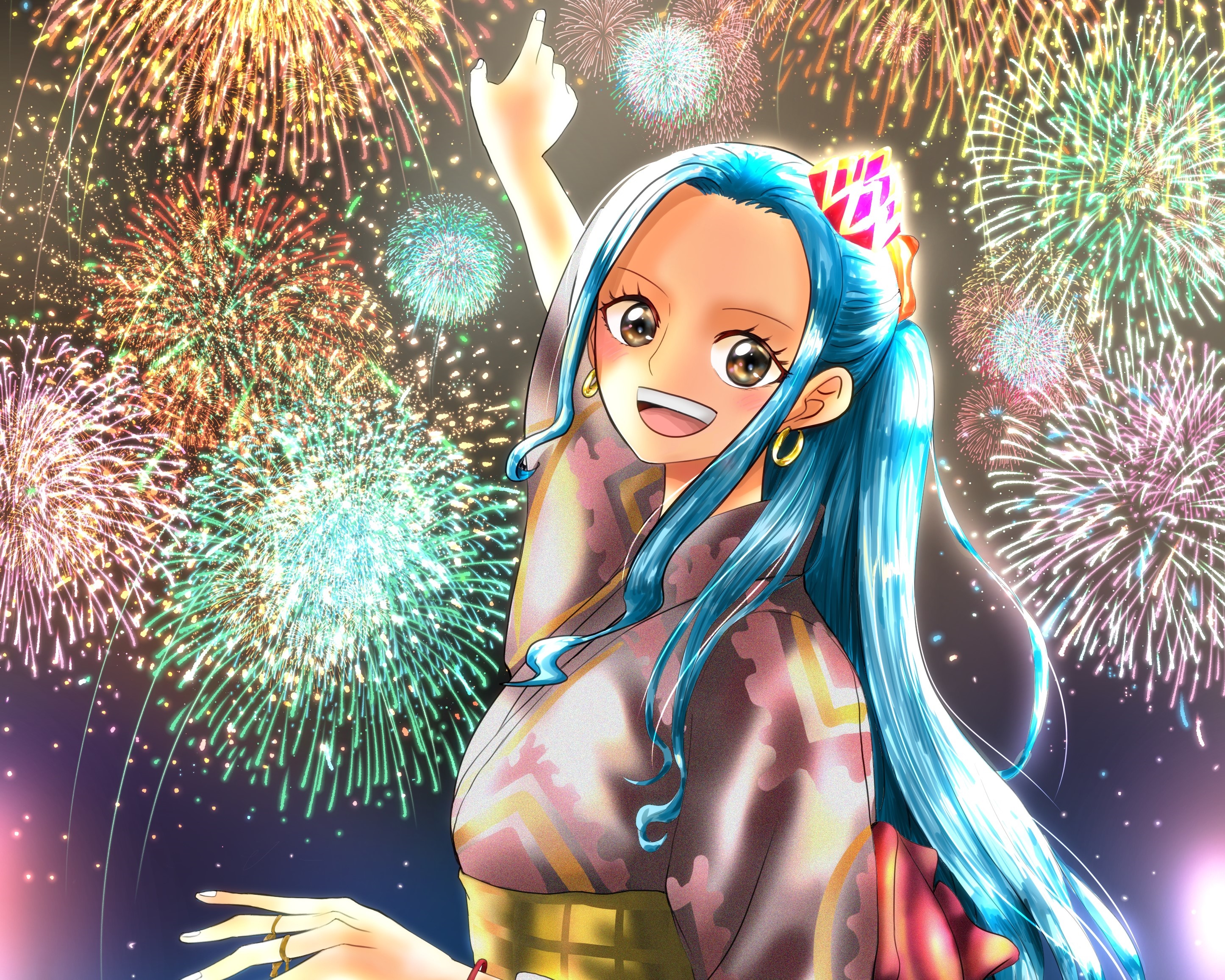 Nefertari Vivi from One Piece celebrating with fireworks HD Wallpaper