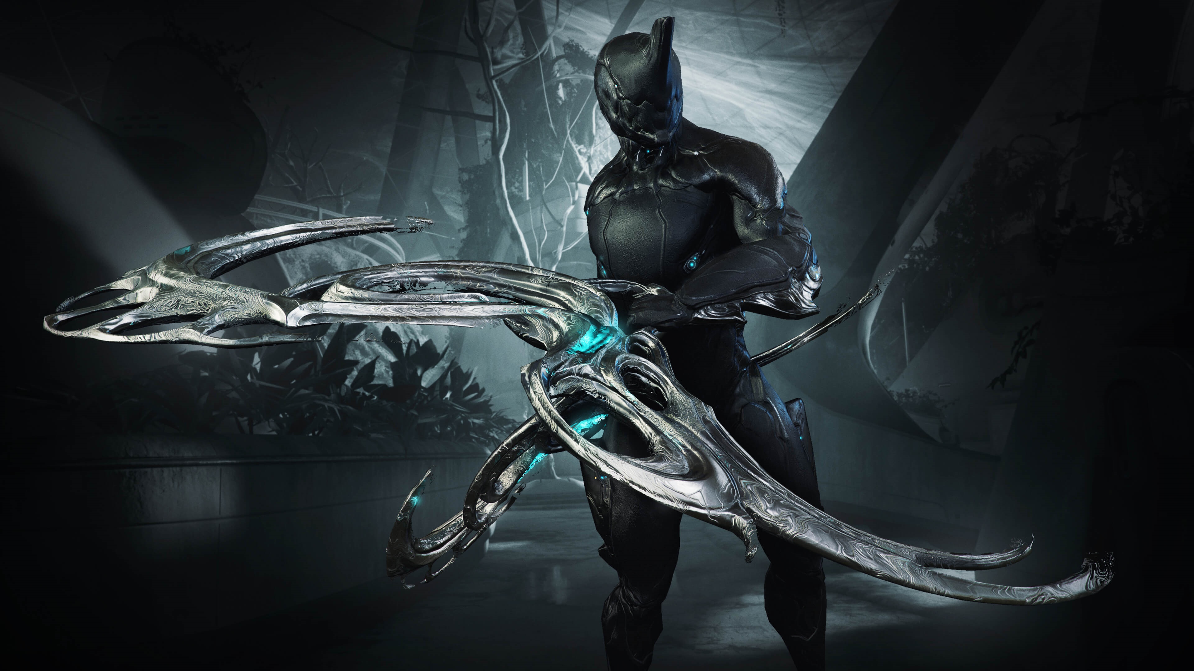 Warframe character holding a futuristic weapon HD Wallpaper