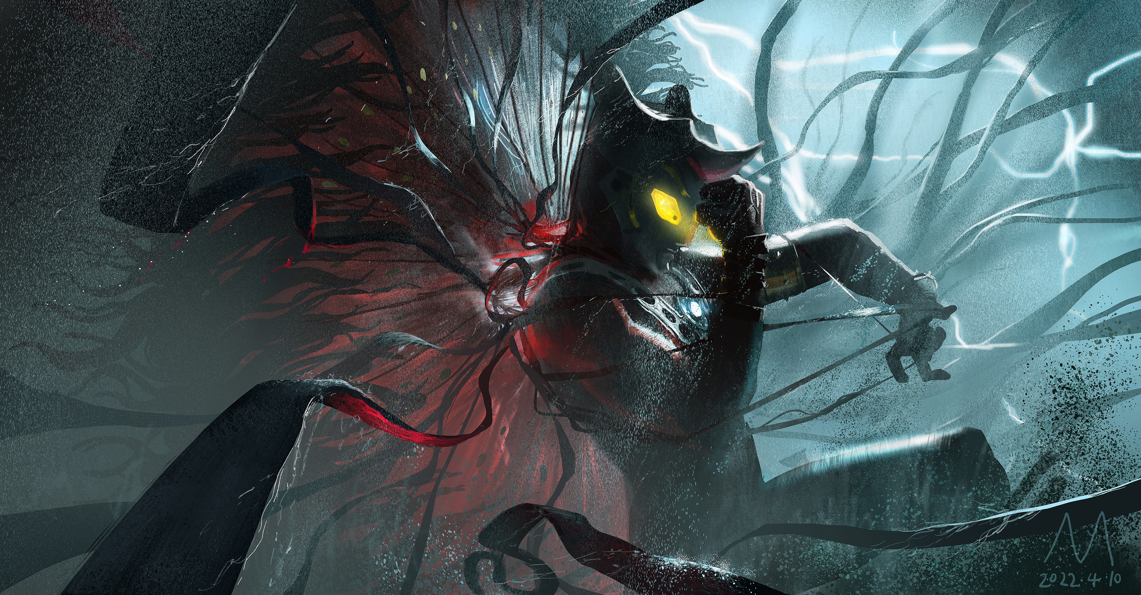 Ultraman in dark, stormy environment HD Wallpaper