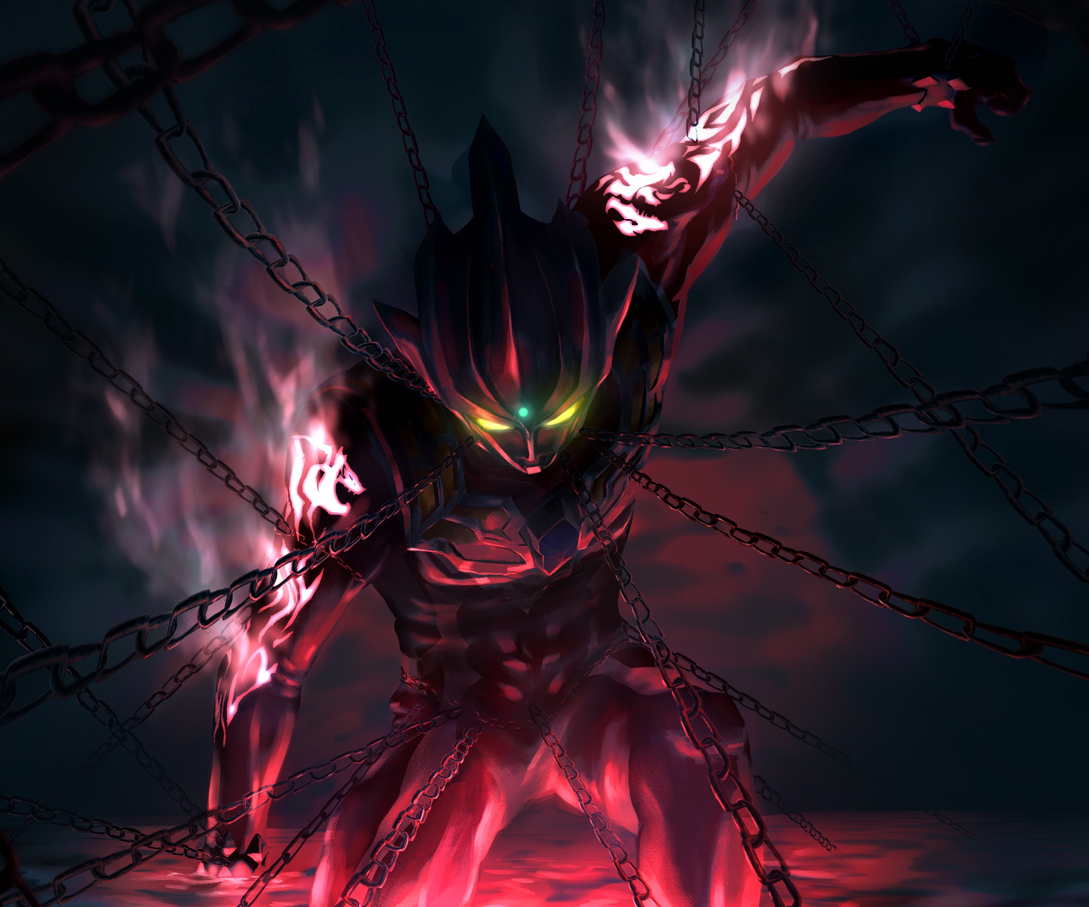 Ultraman in chains with red energy HD Wallpaper