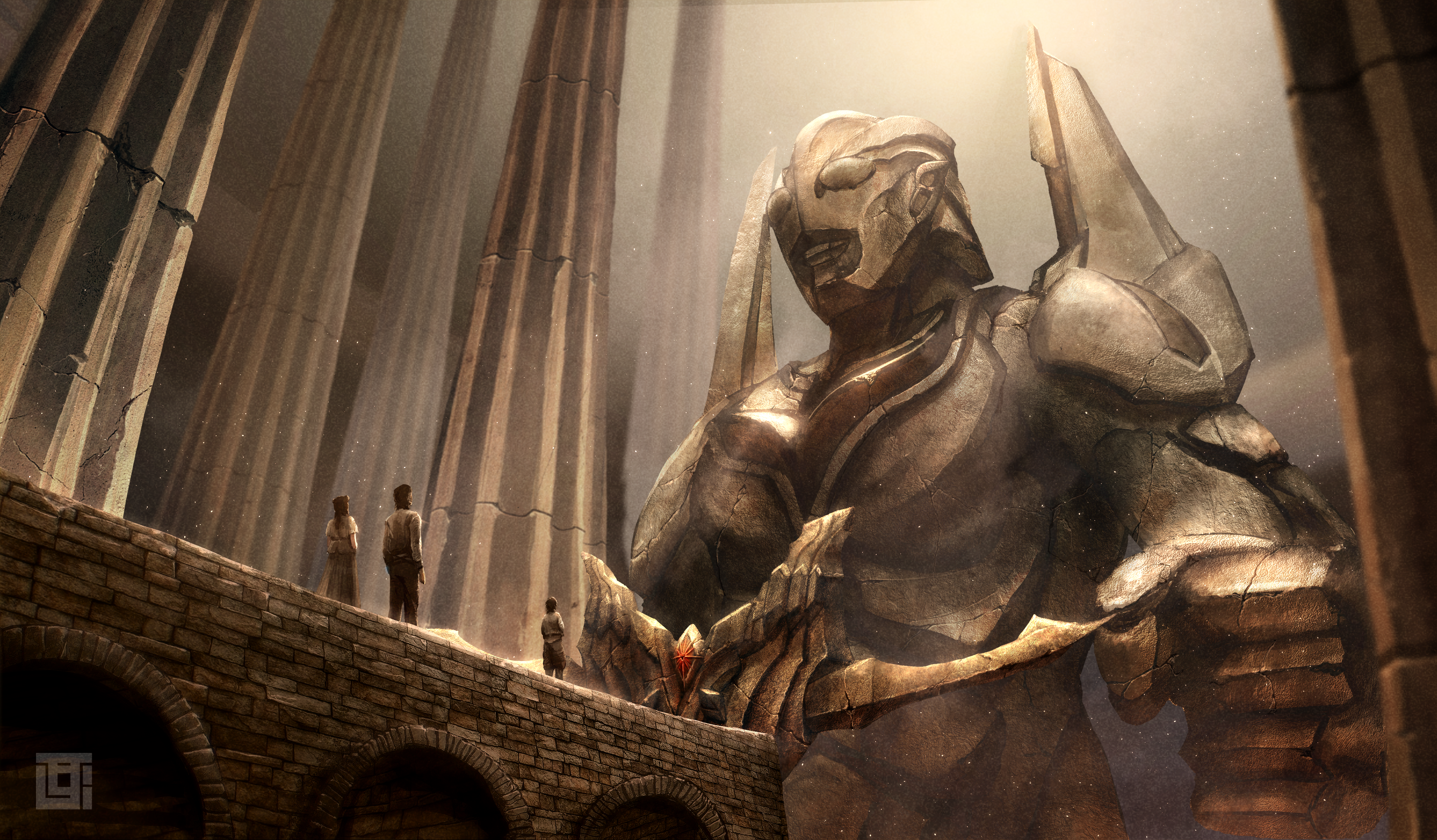 Giant Ultraman statue in ancient ruins HD Wallpaper