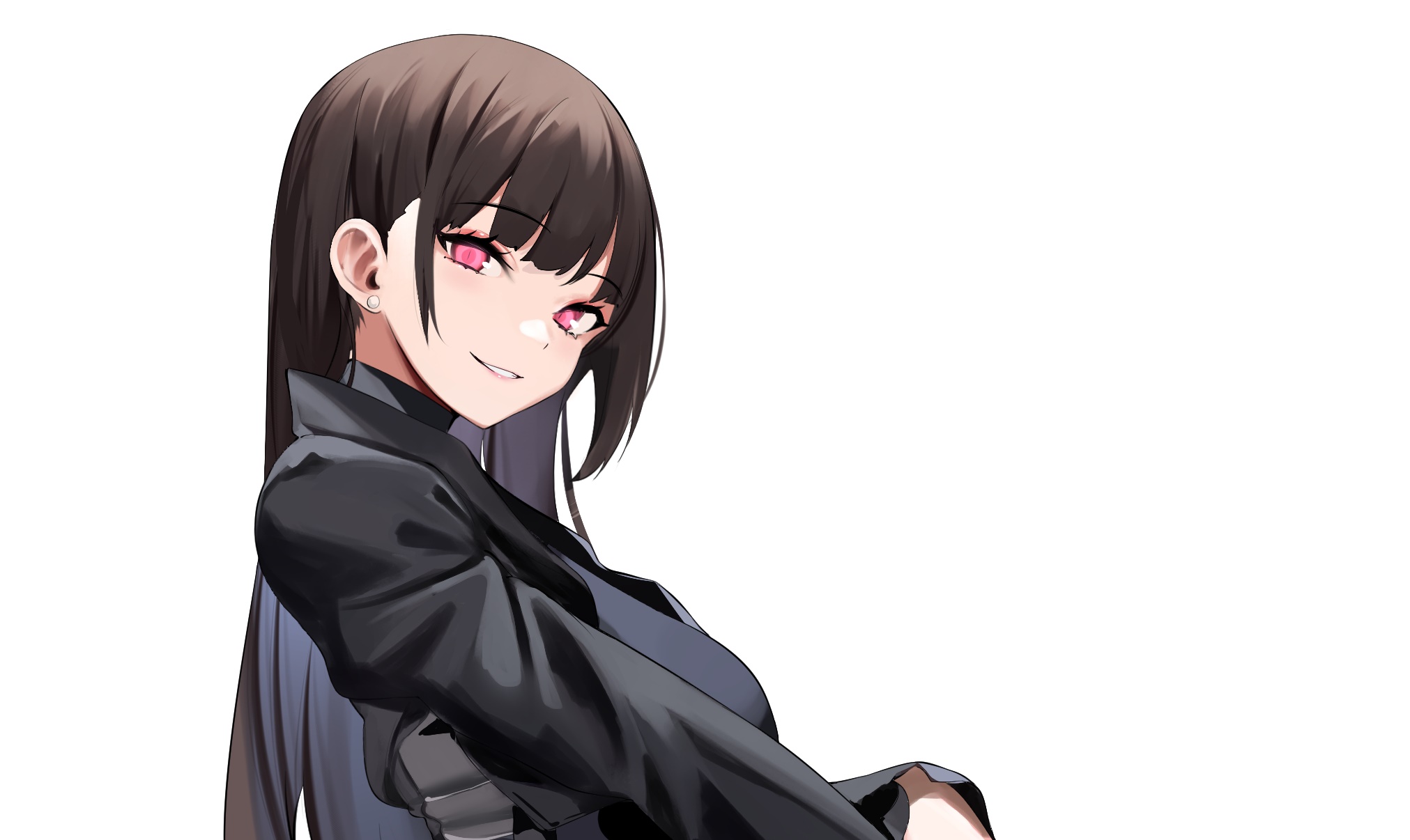 Girl with dark hair and pink eyes HD Wallpaper