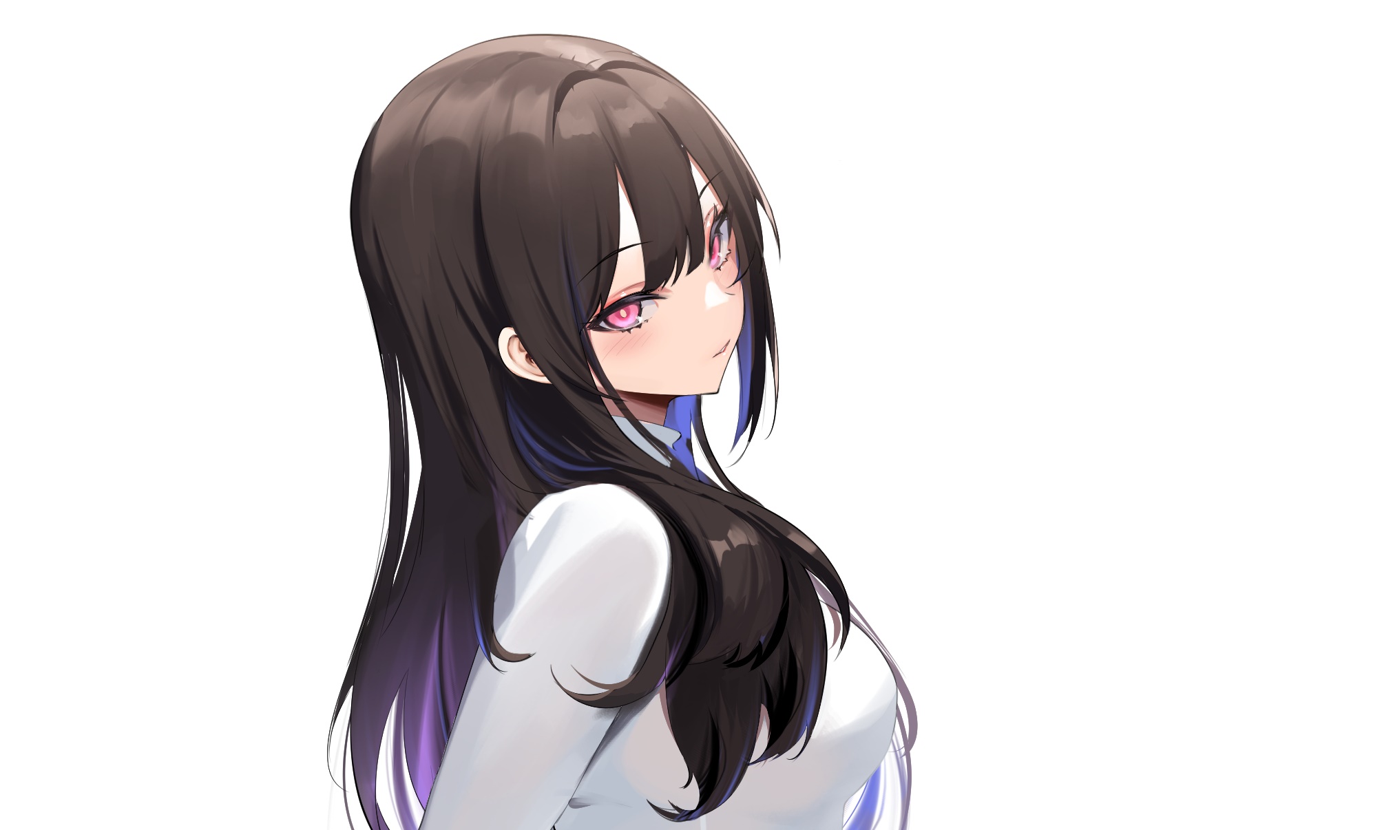 Anime girl with long brown hair and pink eyes HD Wallpaper