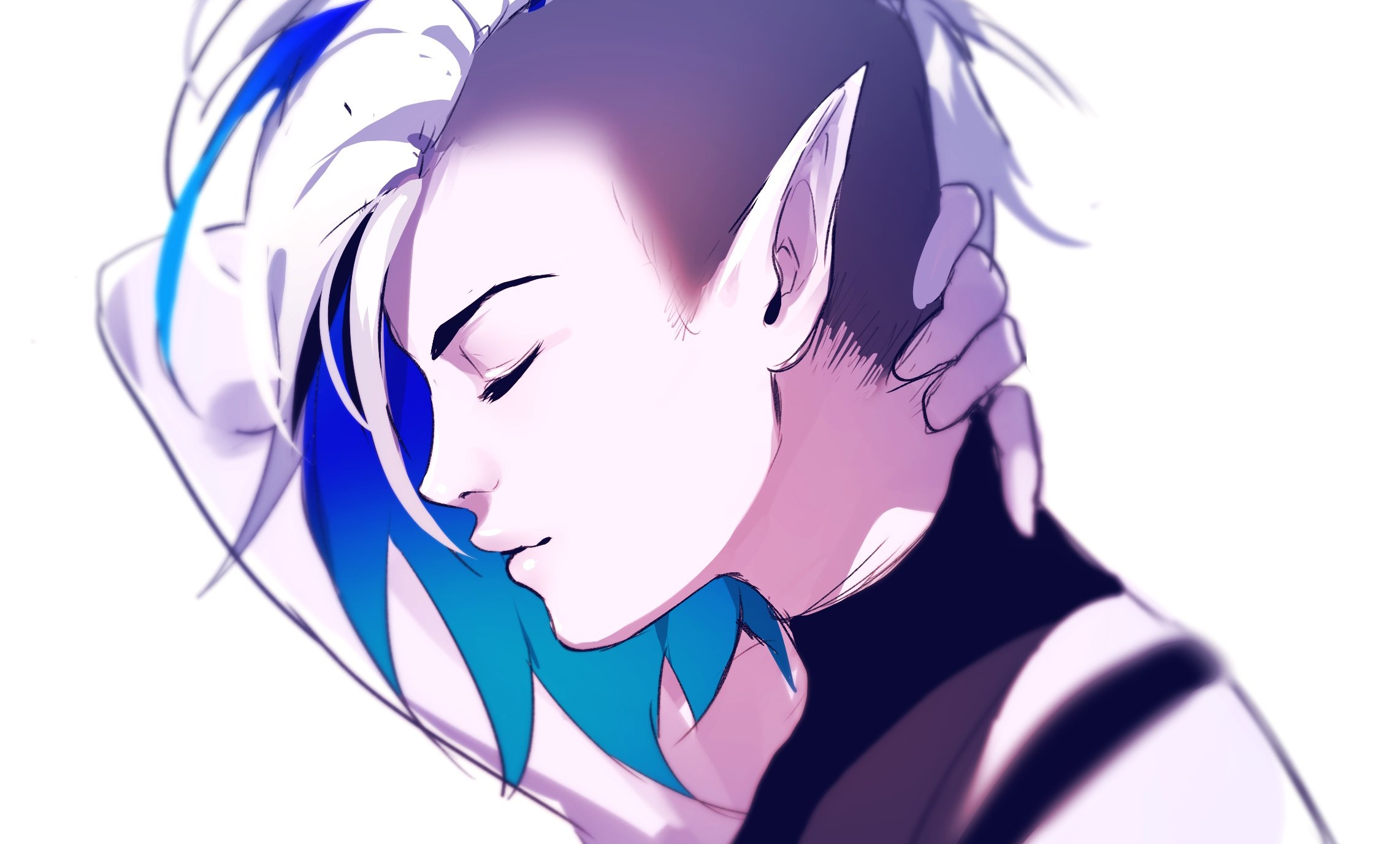 Anime girl with blue hair and pointed ears HD Wallpaper