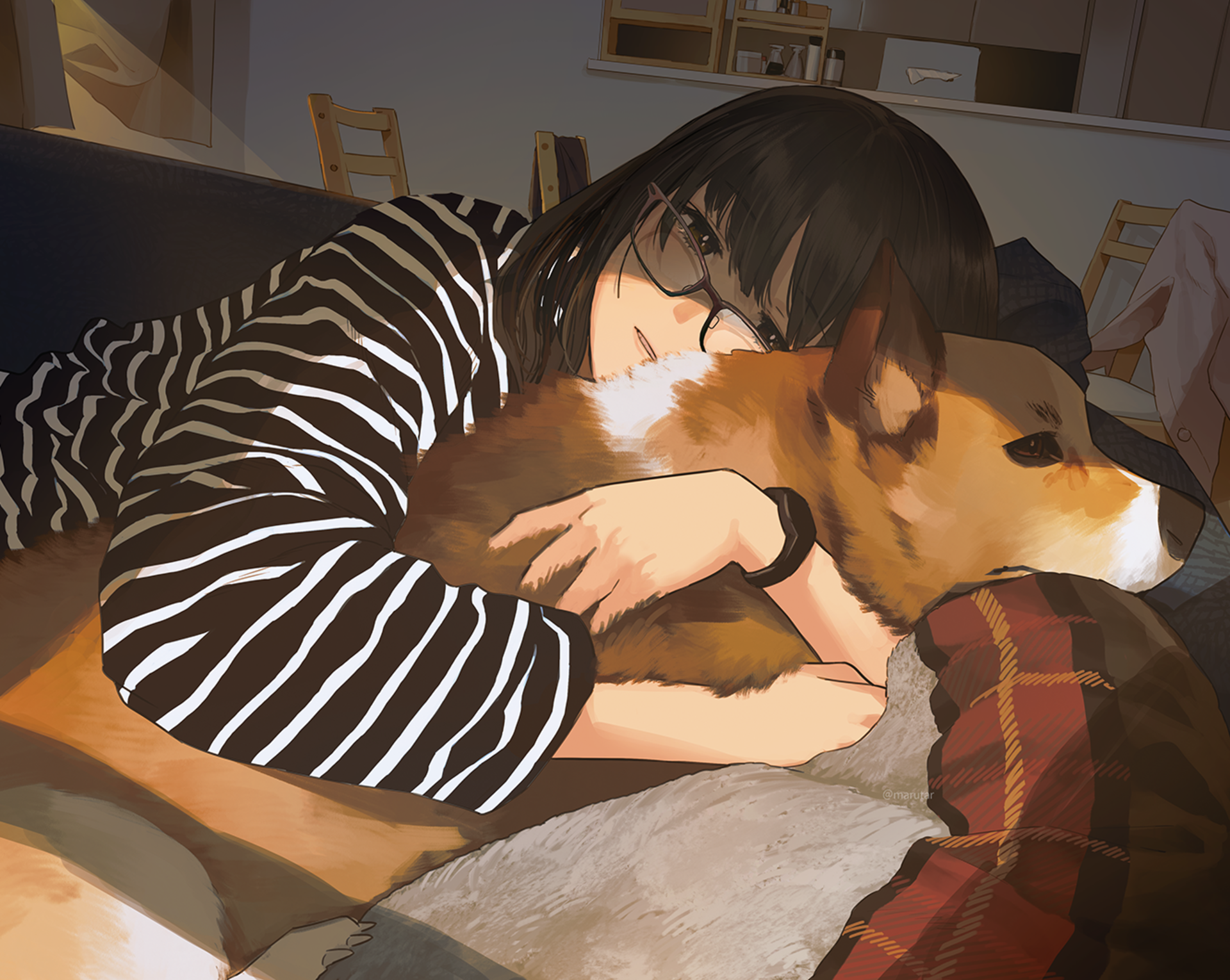 Girl hugging a corgi dog HD Wallpaper