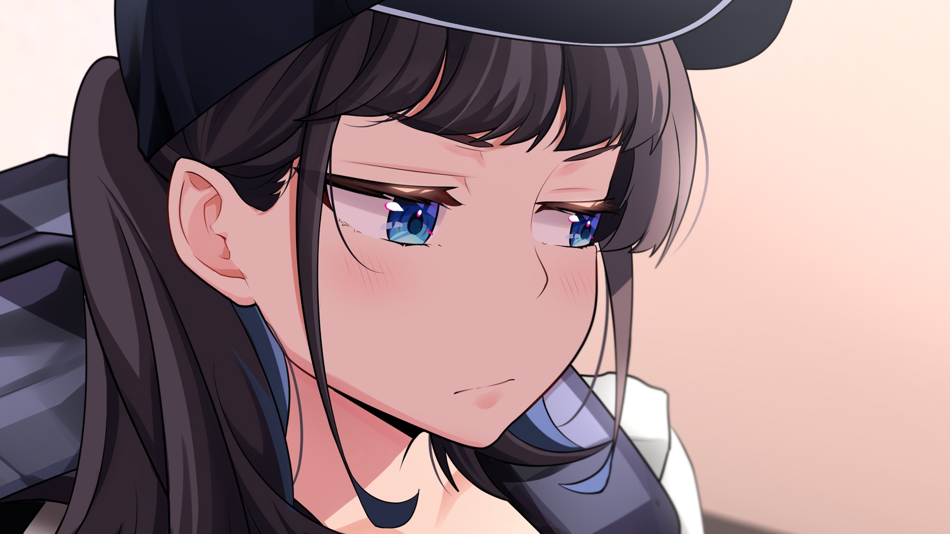 Girl with dark hair and blue eyes wearing a cap HD Wallpaper