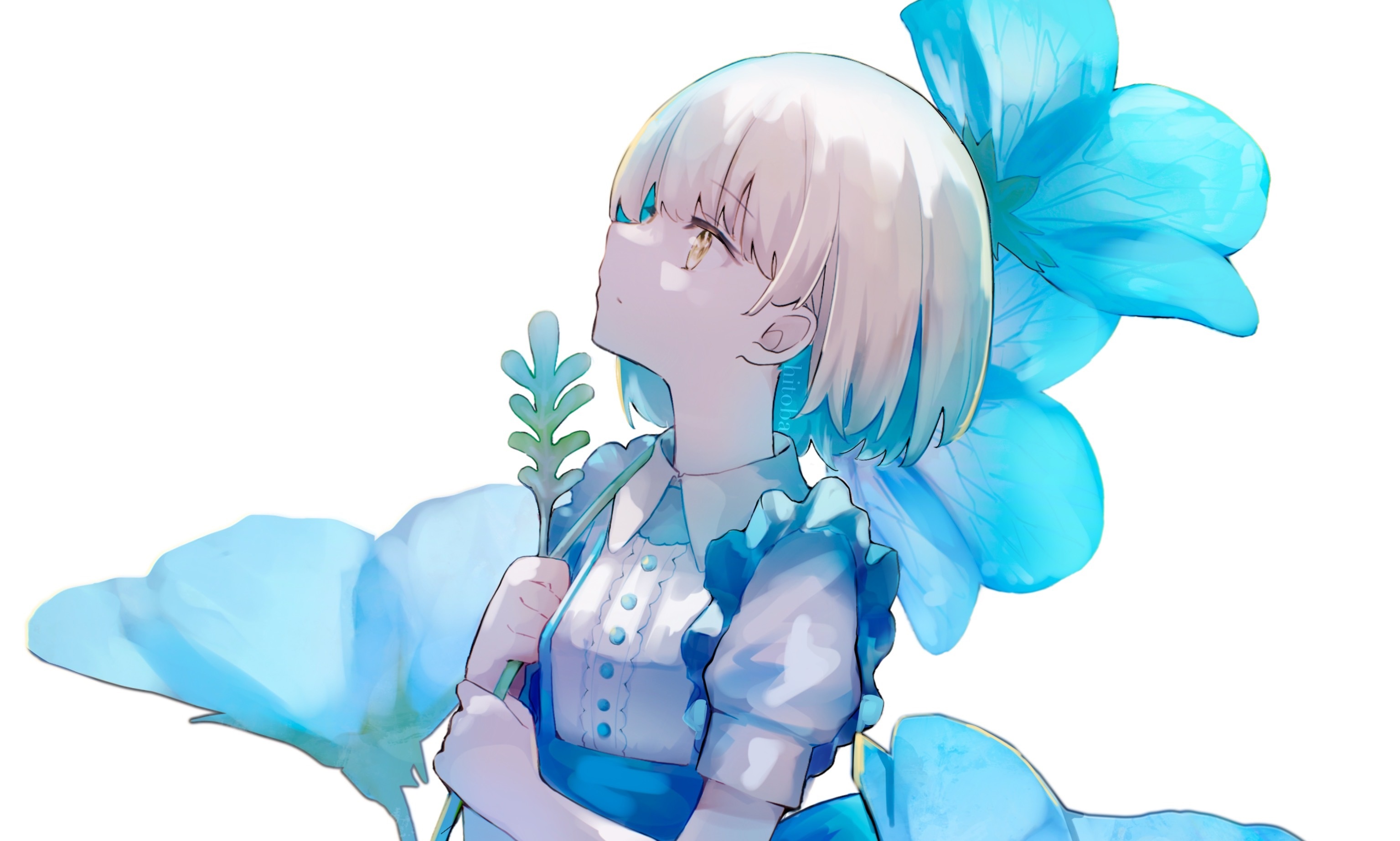 Girl with blue flowers HD Wallpaper