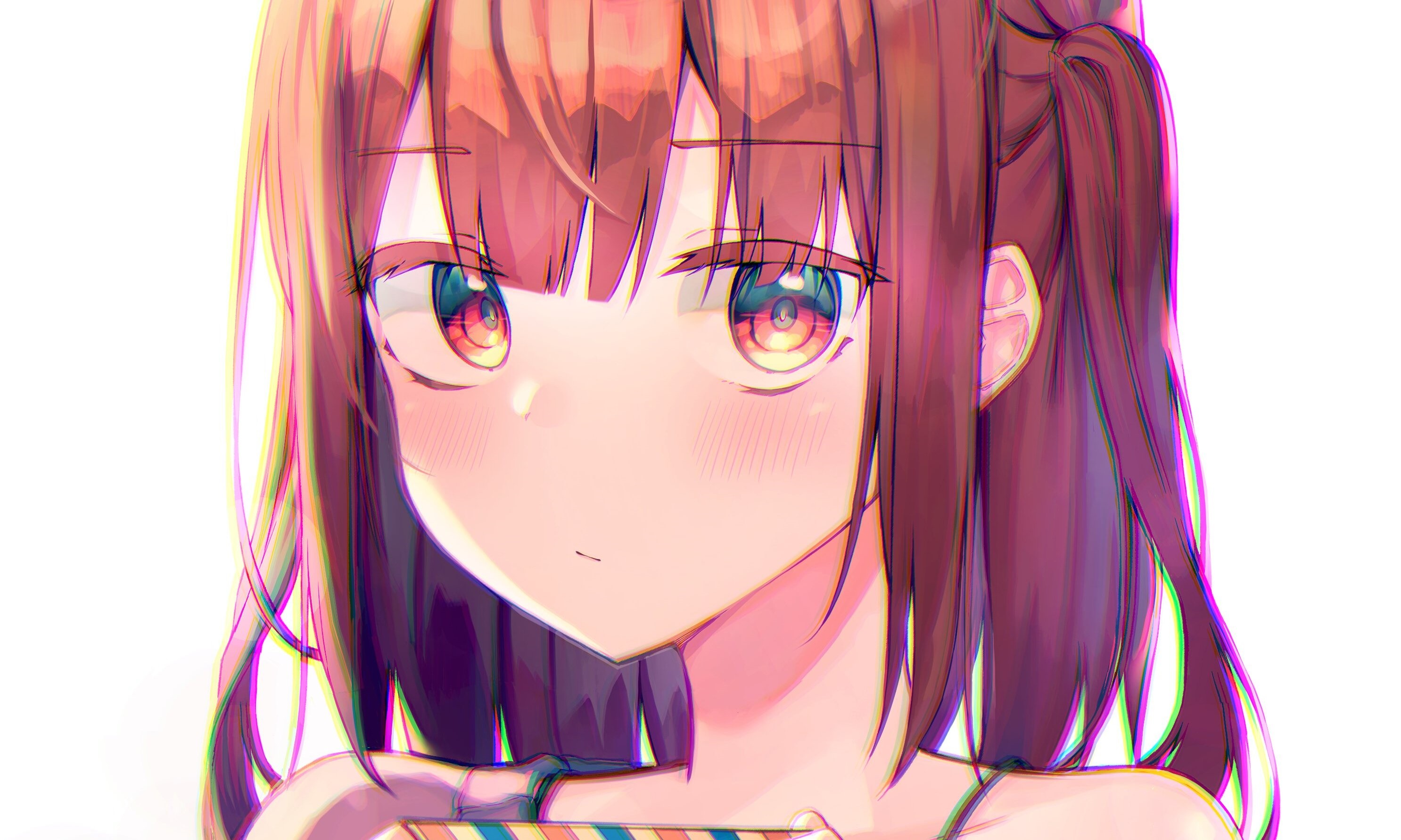 Girl with brown hair and colorful eyes HD Wallpaper
