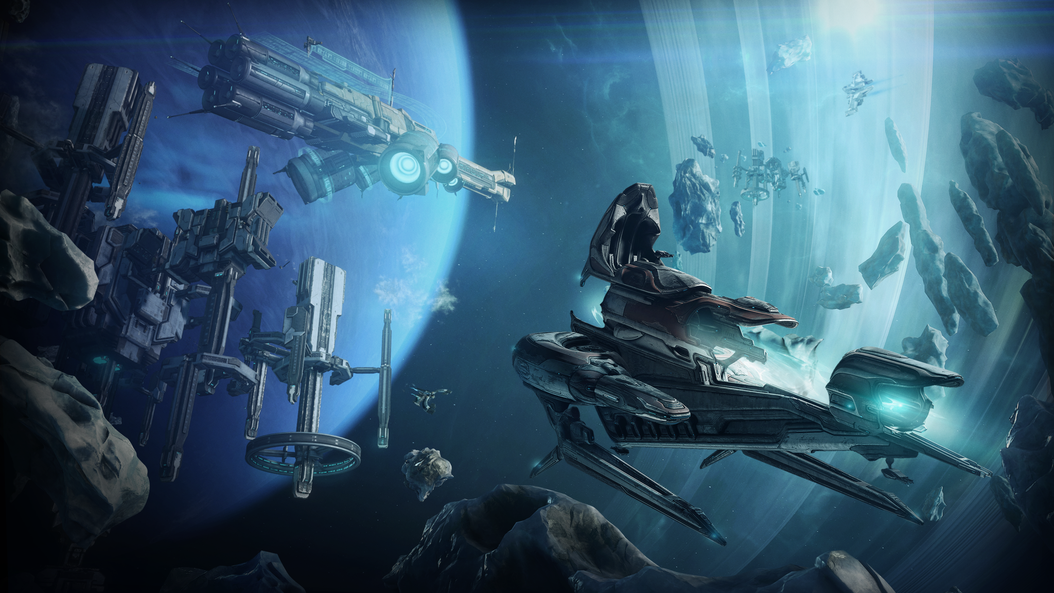 Warframe space station and ships HD Wallpaper