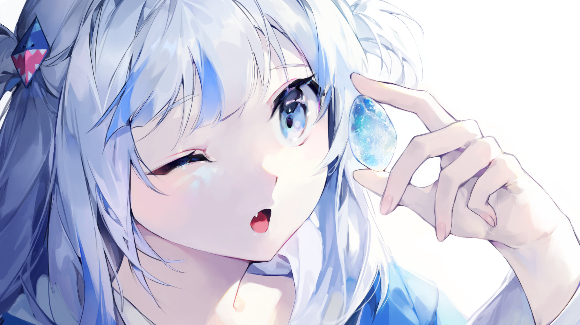 Gawr Gura from Hololive holding a blue gem HD Wallpaper