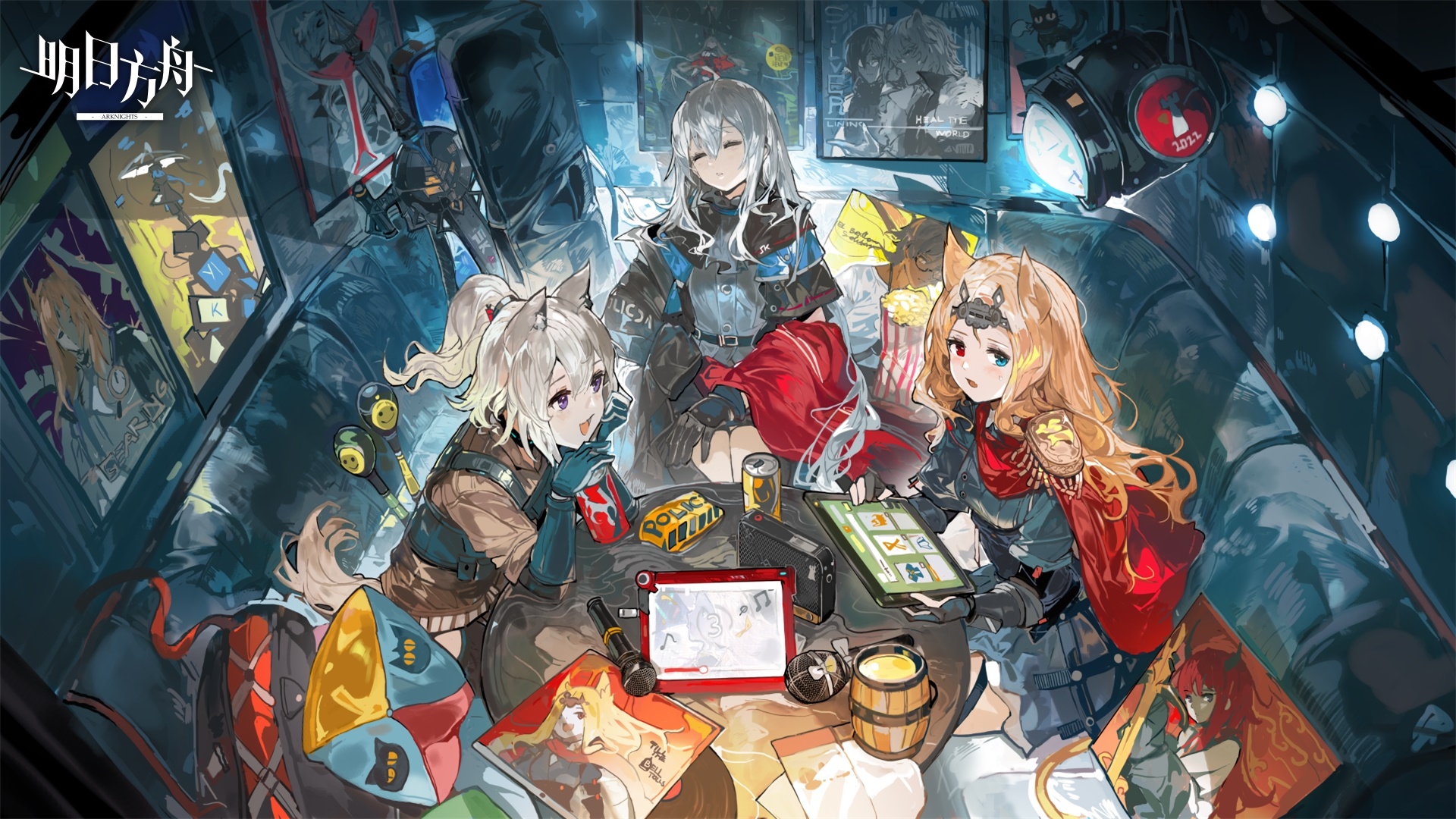 Arknights characters gathered around a table HD Wallpaper