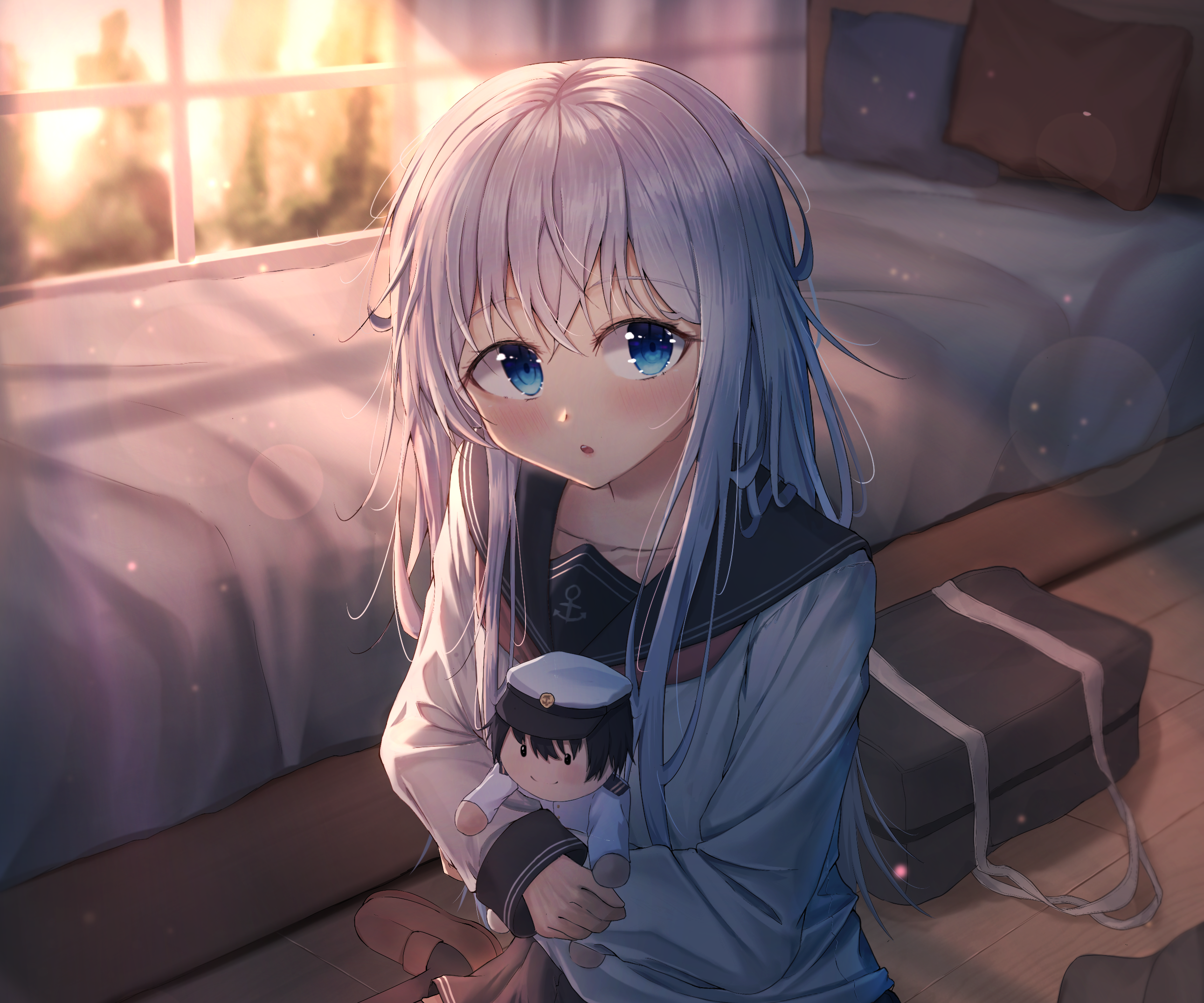 Hibiki from Kantai Collection holding a doll HD Wallpaper