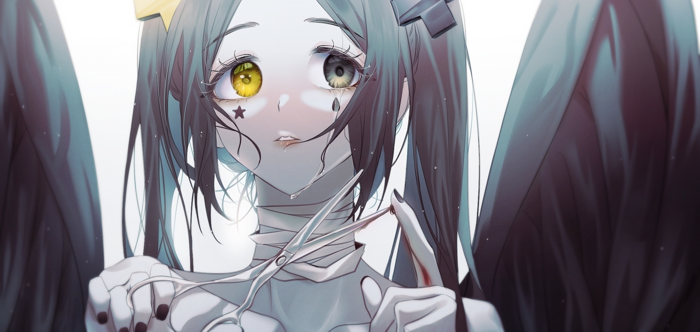 Girl with scissors and bandages HD Wallpaper