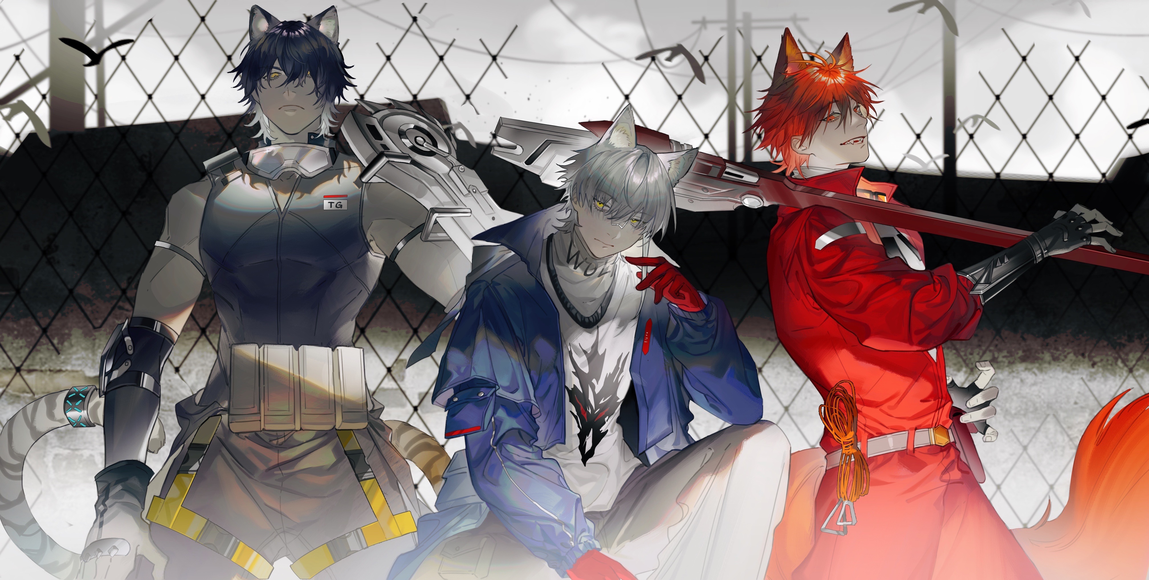 Arknights characters Broca, Aosta, and Chiave HD Wallpaper