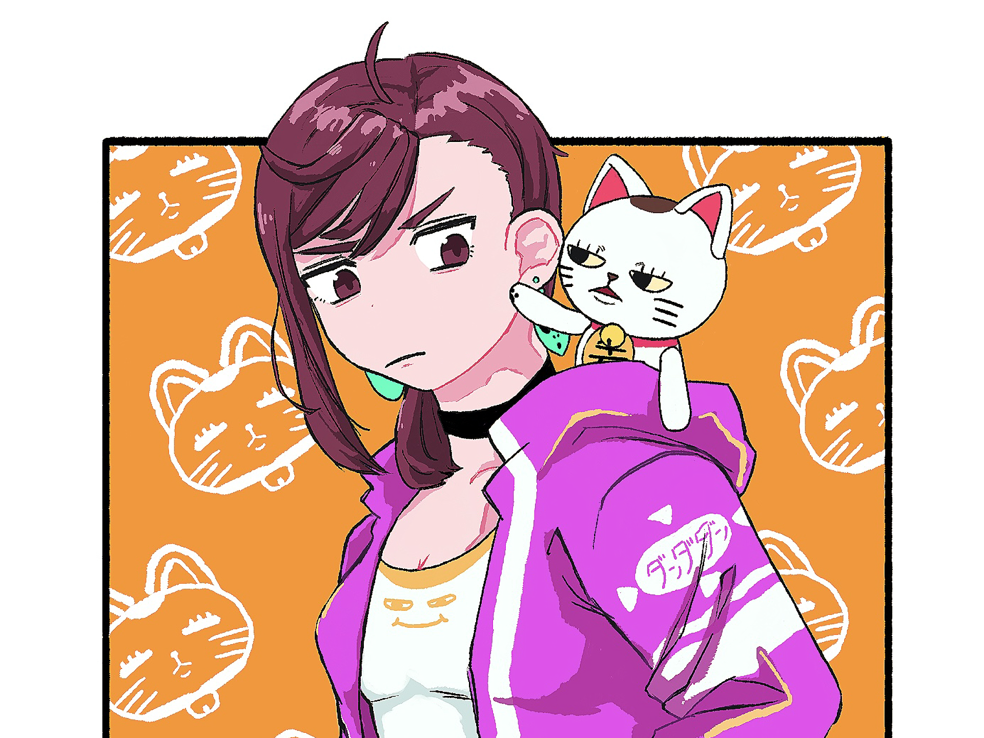Momo Ayase and cat from Dandadan HD Wallpaper