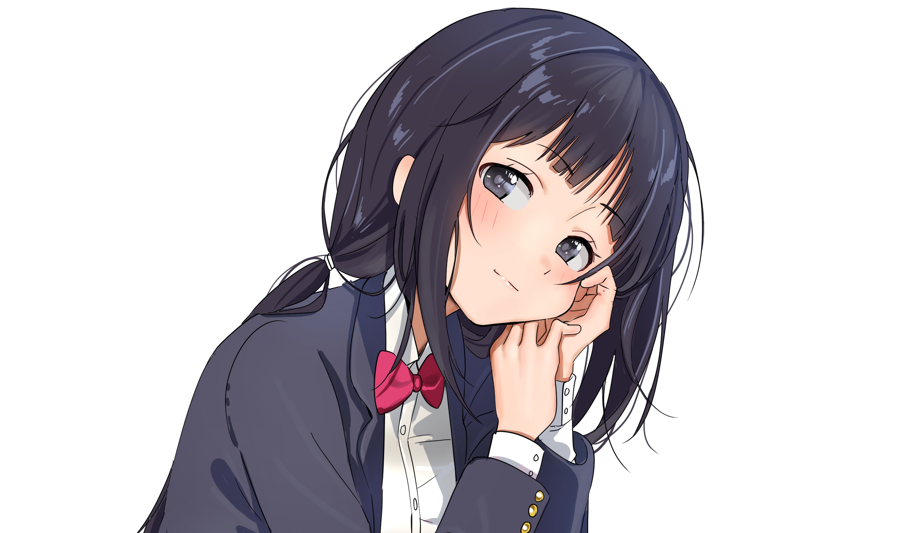 Anime girl in school uniform with pink bow HD Wallpaper
