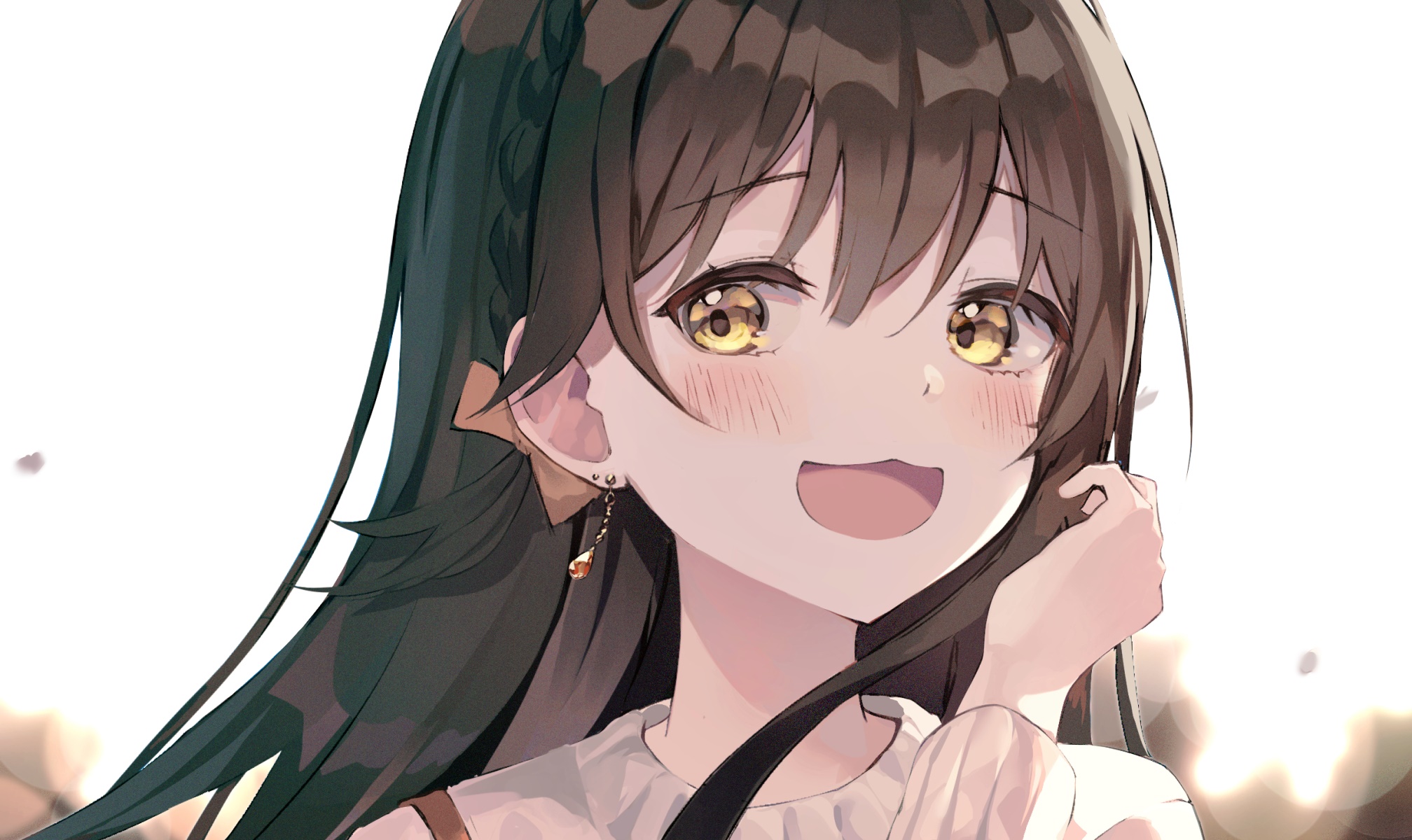 Anime girl with brown hair and yellow eyes HD Wallpaper
