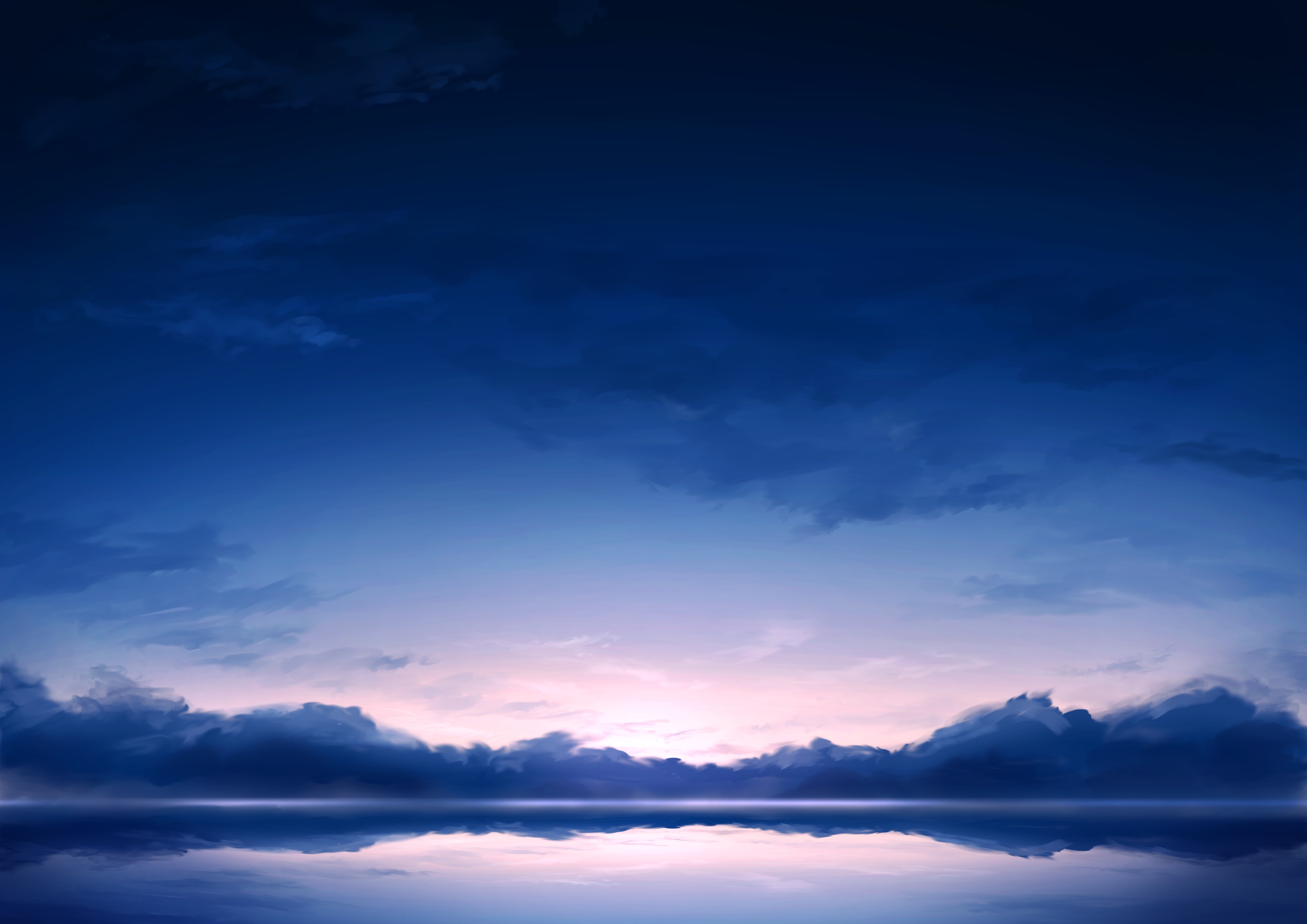 Dark blue sky over water with clouds HD Wallpaper