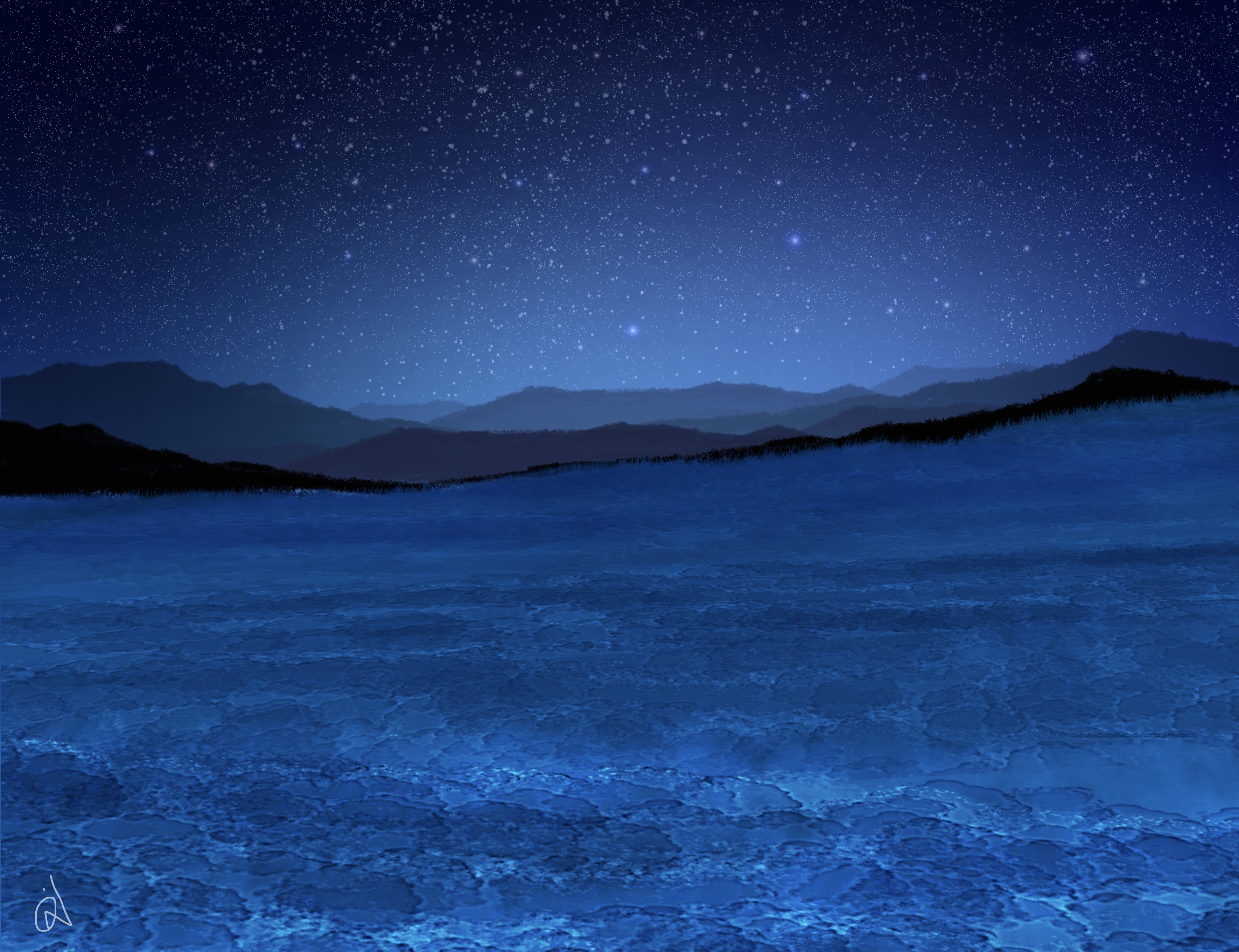 Night landscape with starry sky and mountains HD Wallpaper
