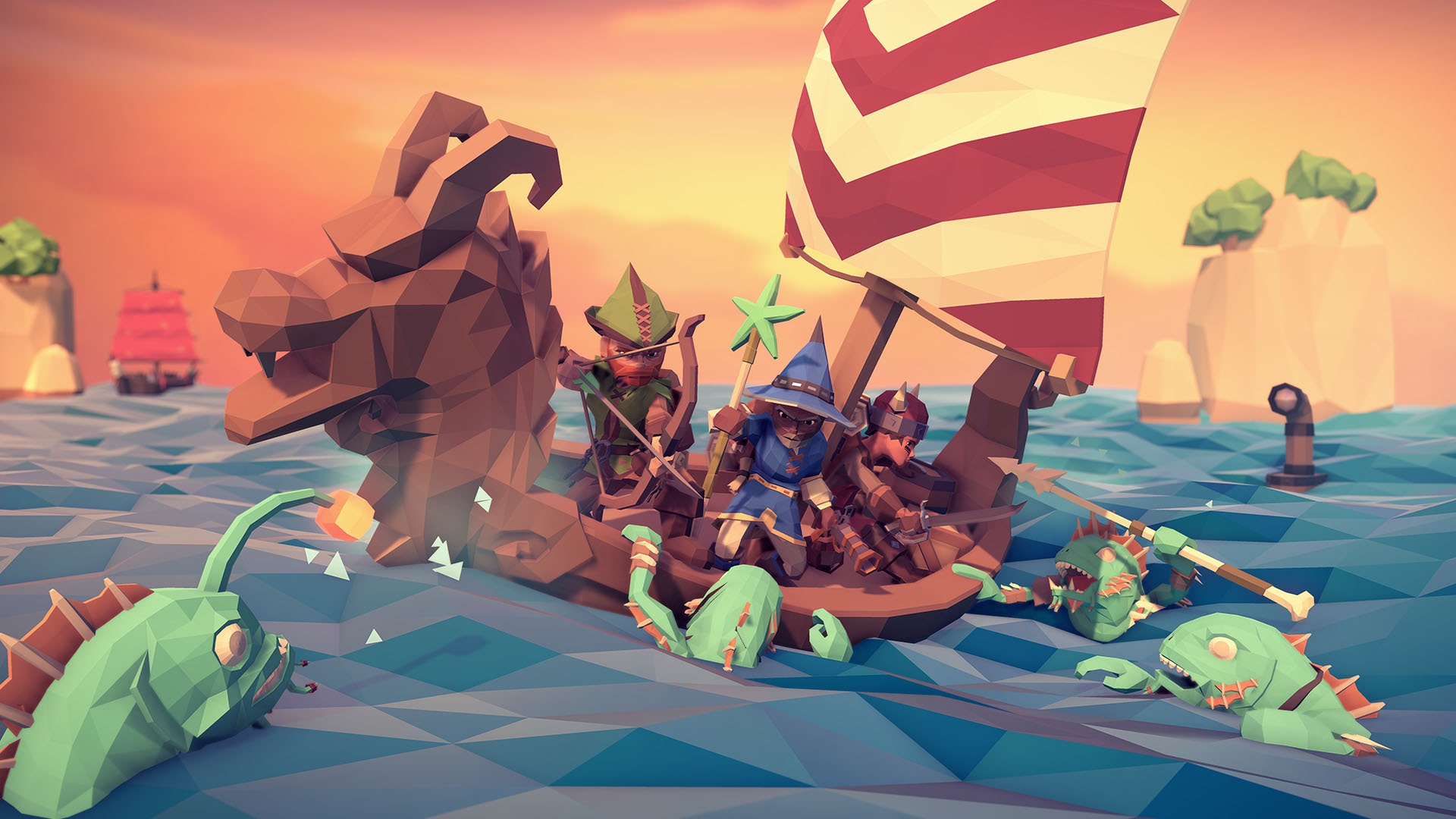 For The King low poly boat battle HD Wallpaper