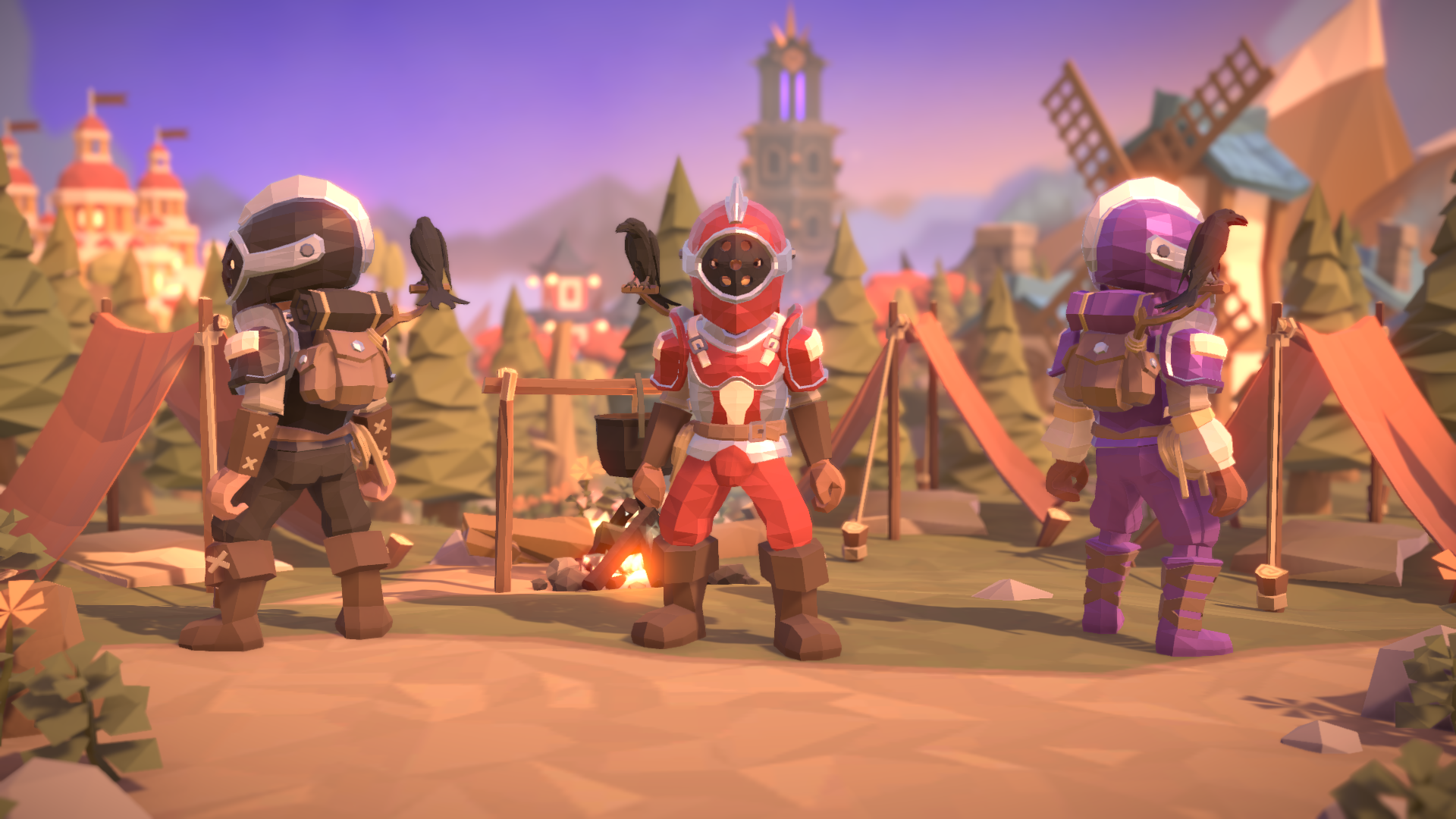 Three armored characters with crows from For The King HD Wallpaper