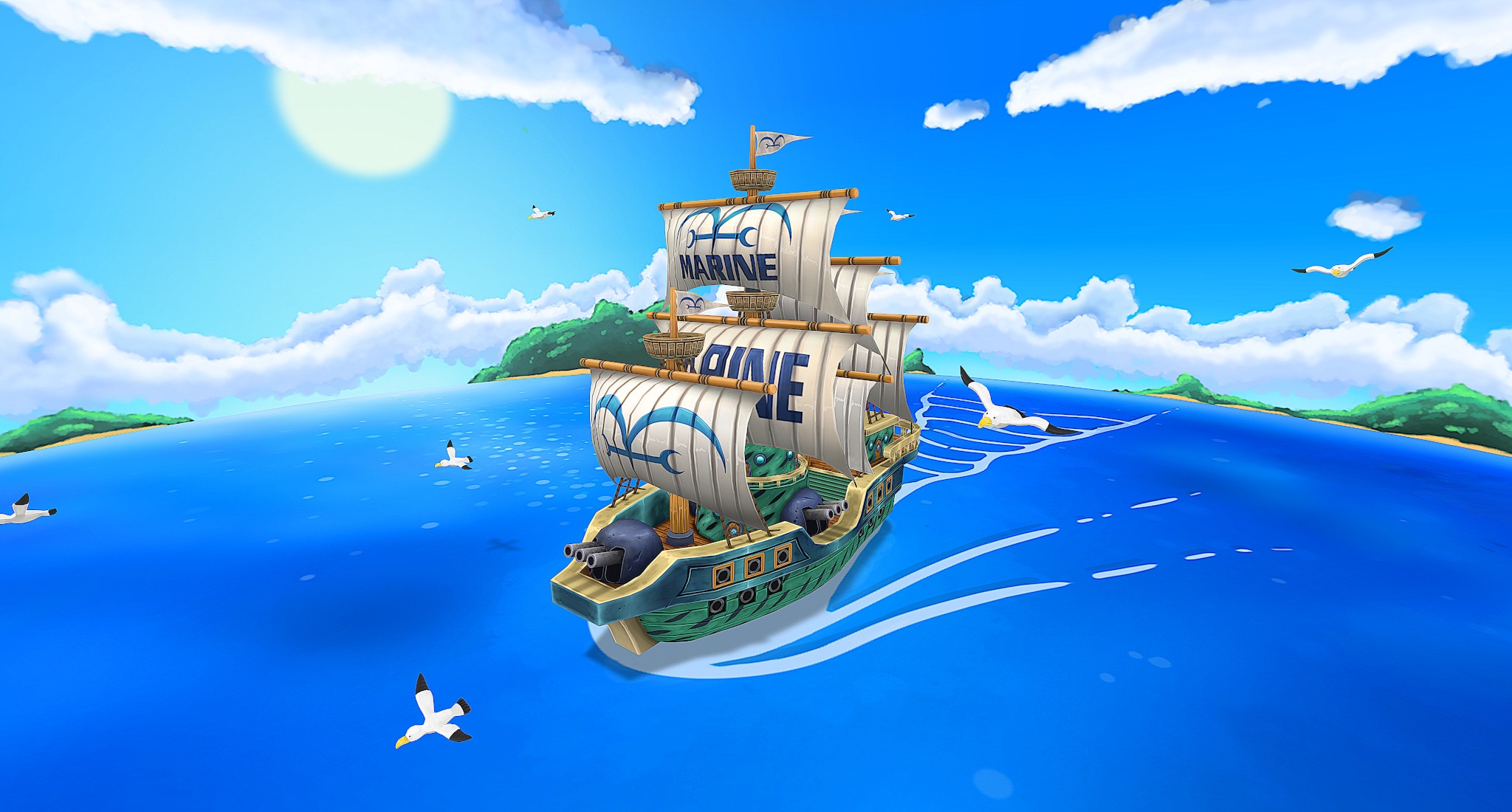 Marine Ship from One Piece sailing on the ocean HD Wallpaper
