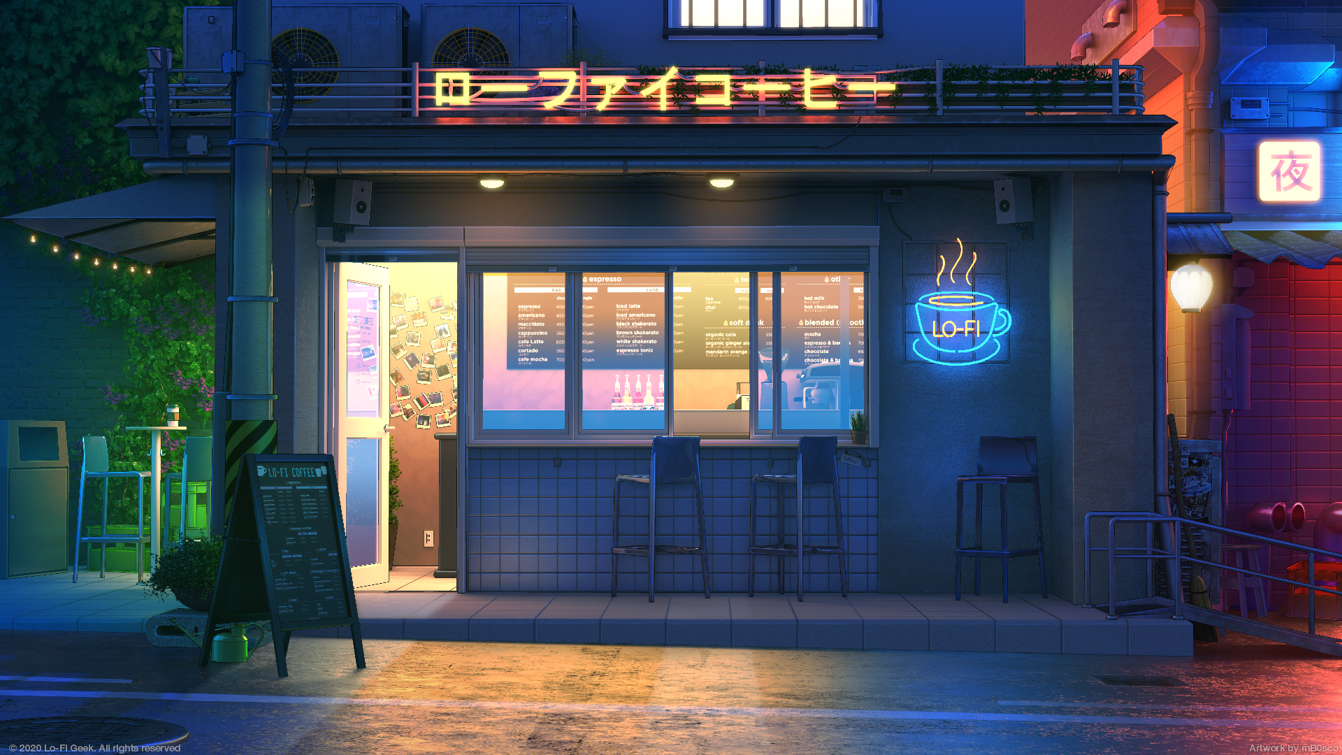 Lo-Fi Coffee Shop at Night HD Wallpaper