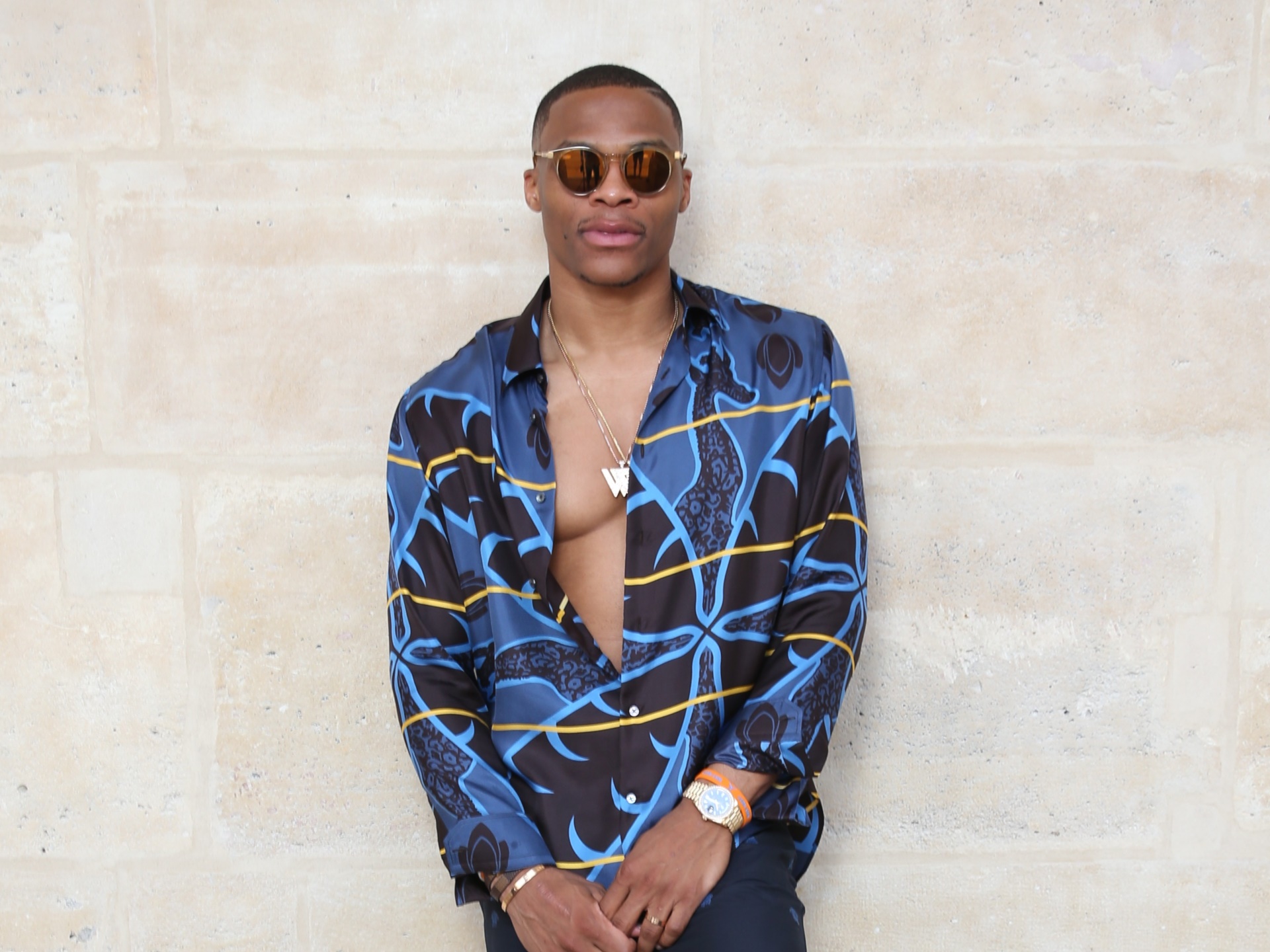 Russell Westbrook wearing a patterned shirt HD Wallpaper